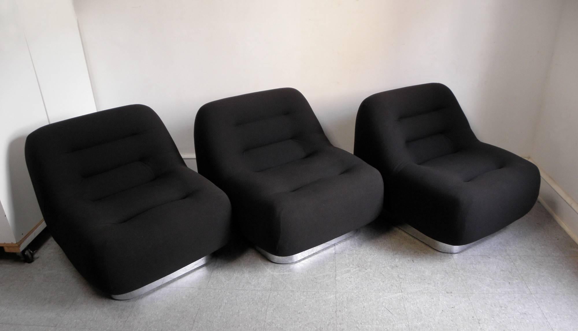 Three M.F. Harty Mod Mid-Century Modern Chrome Modular Lounge Chairs 2