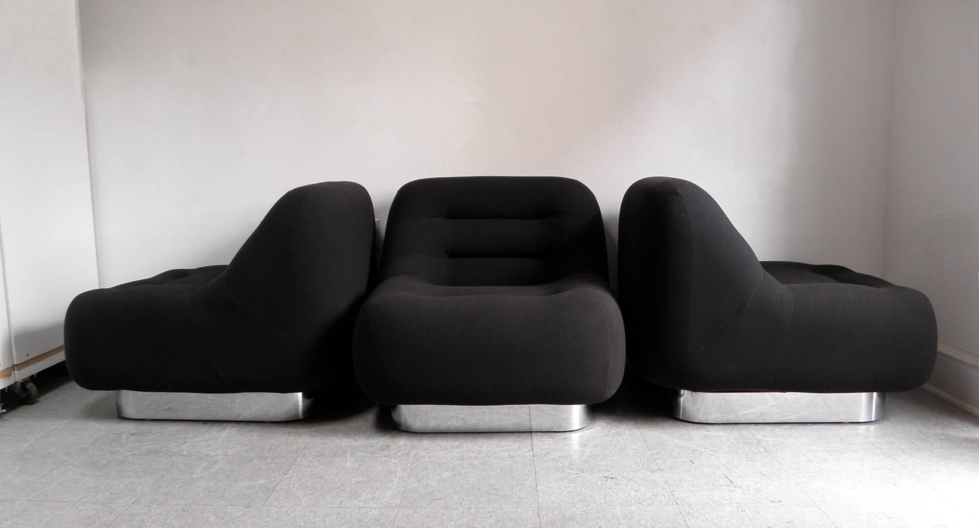 Three M.F. Harty Mod Mid-Century Modern Chrome Modular Lounge Chairs 3