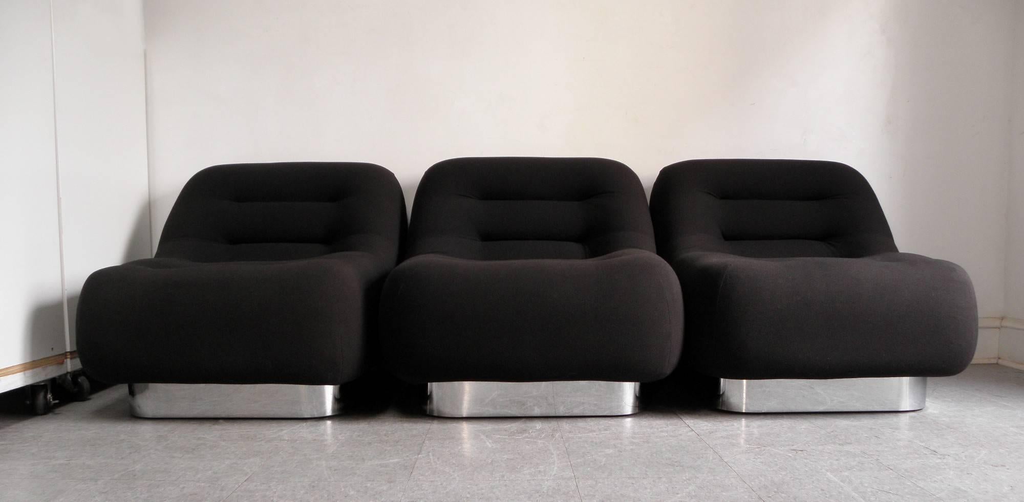 Three M.F. Harty Mod Mid-Century Modern Chrome Modular Lounge Chairs 4