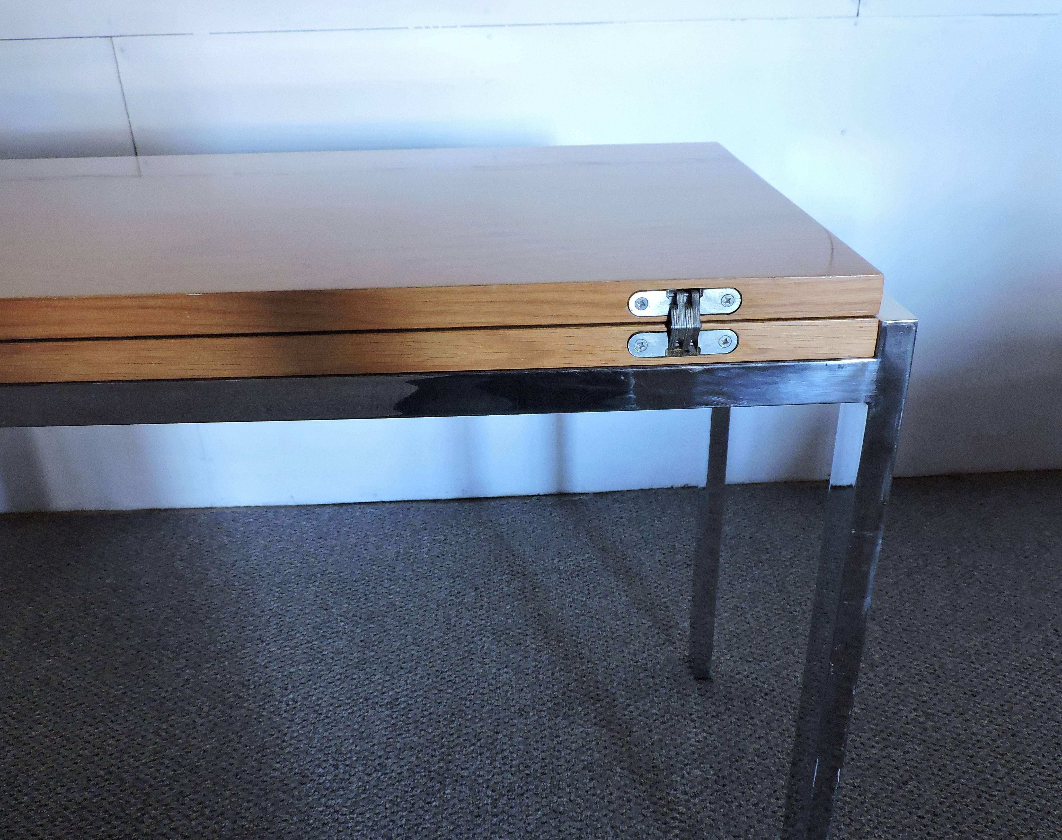 Mid-Century Modern Wilhelm Renz Flip-Top Chrome and Oak Console Dining Table 2