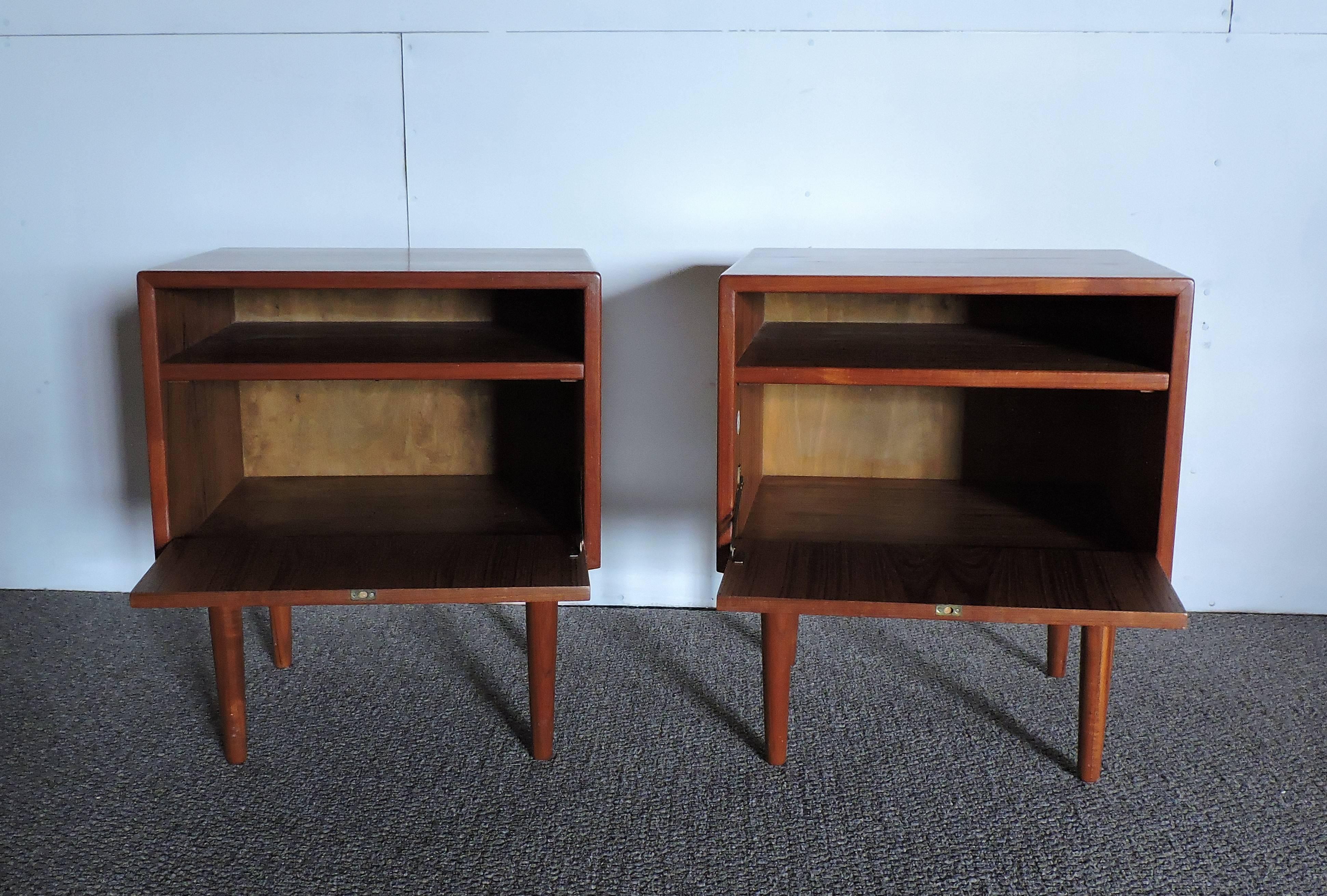 Scandinavian Modern Pair of Danish Modern Teak Nightstands by Falster