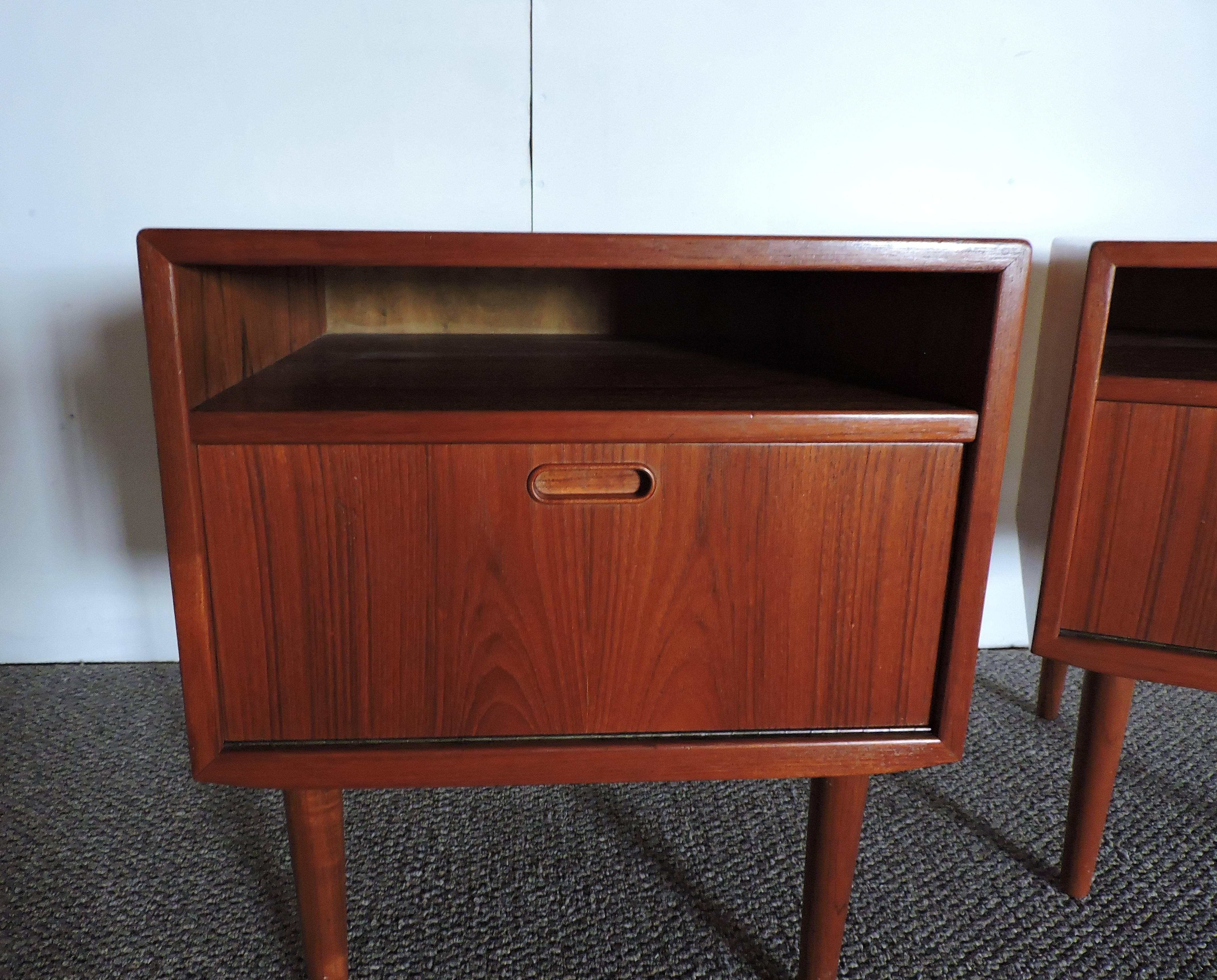 Pair of Danish Modern Teak Nightstands by Falster In Good Condition In Chesterfield, NJ