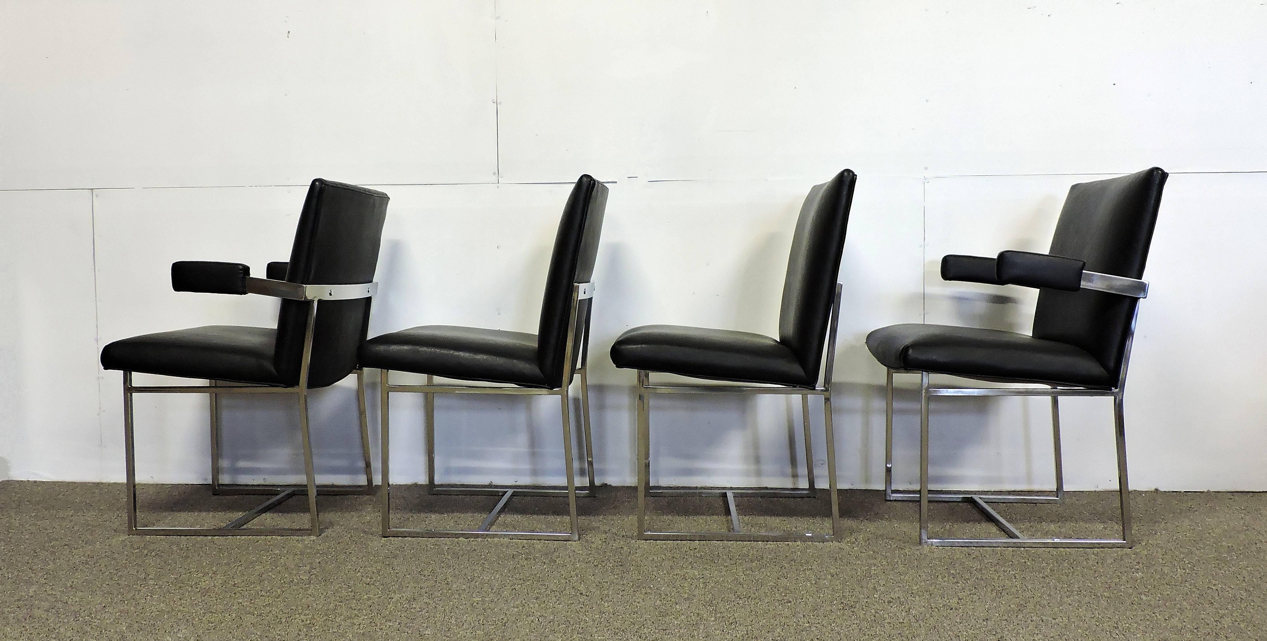 American Four Milo Baughman Mid-Century Modern Chrome Dining Chairs