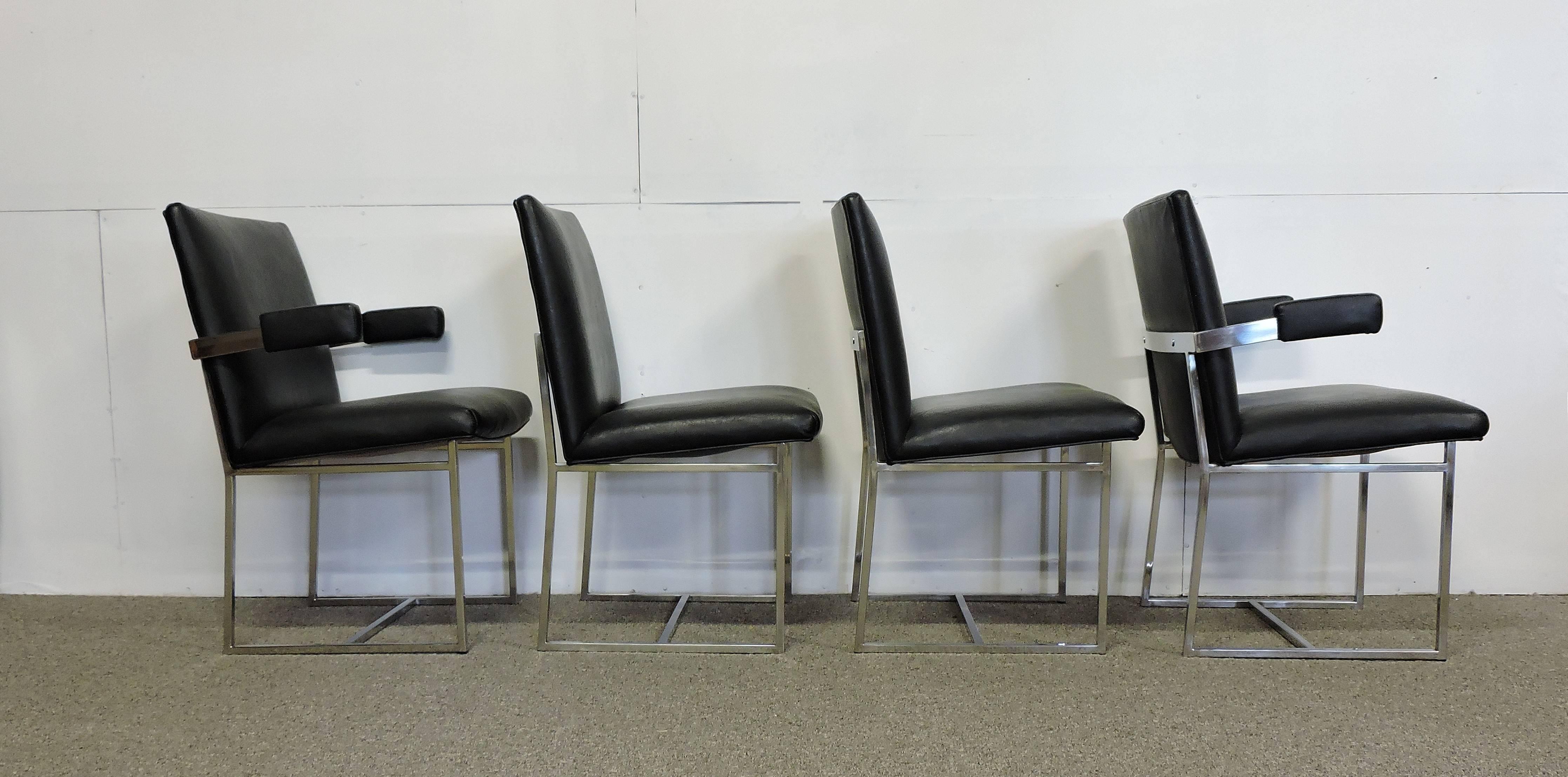 Late 20th Century Four Milo Baughman Mid-Century Modern Chrome Dining Chairs