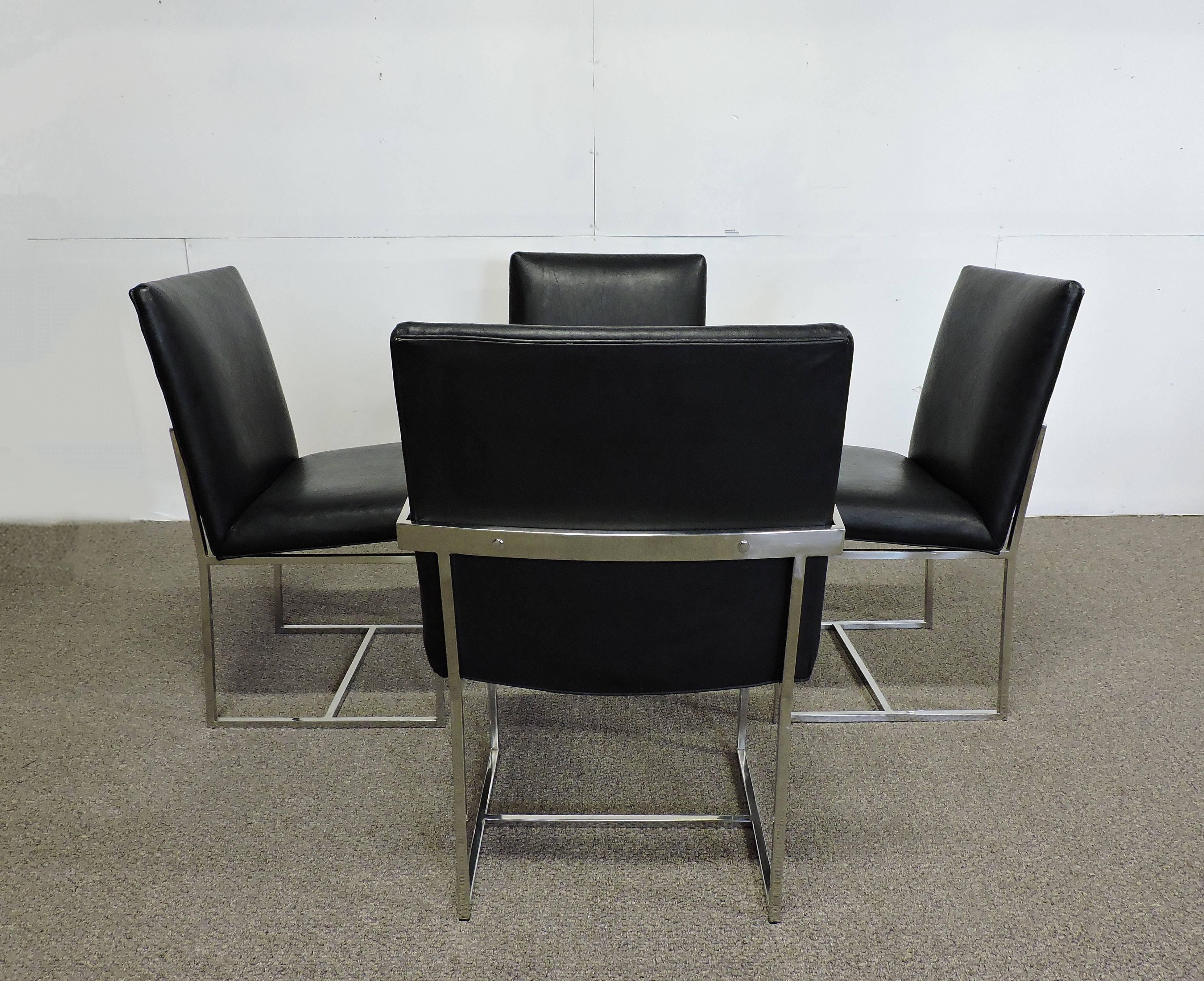 Naugahyde Four Milo Baughman Mid-Century Modern Chrome Dining Chairs
