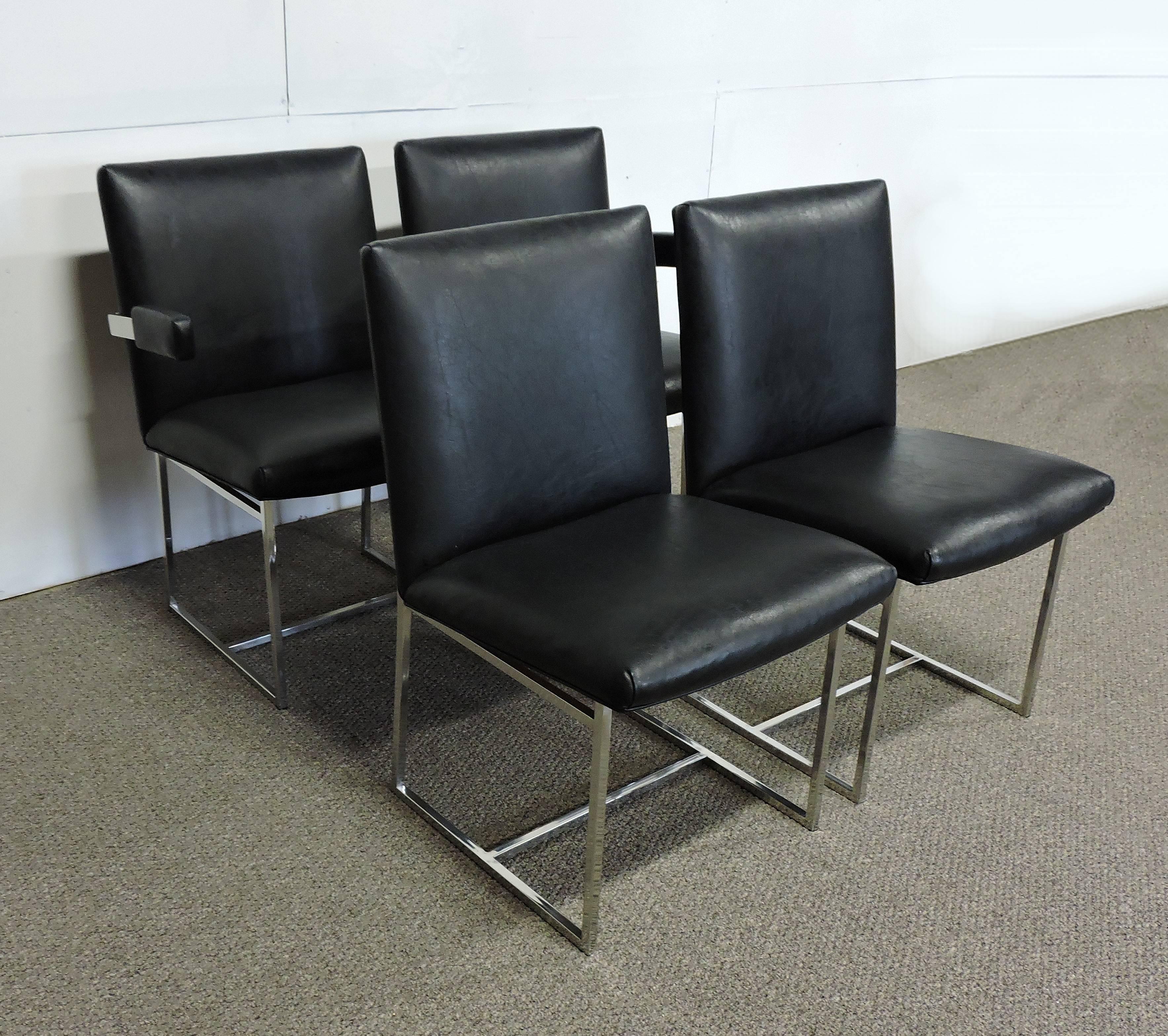 Four Milo Baughman Mid-Century Modern Chrome Dining Chairs 3