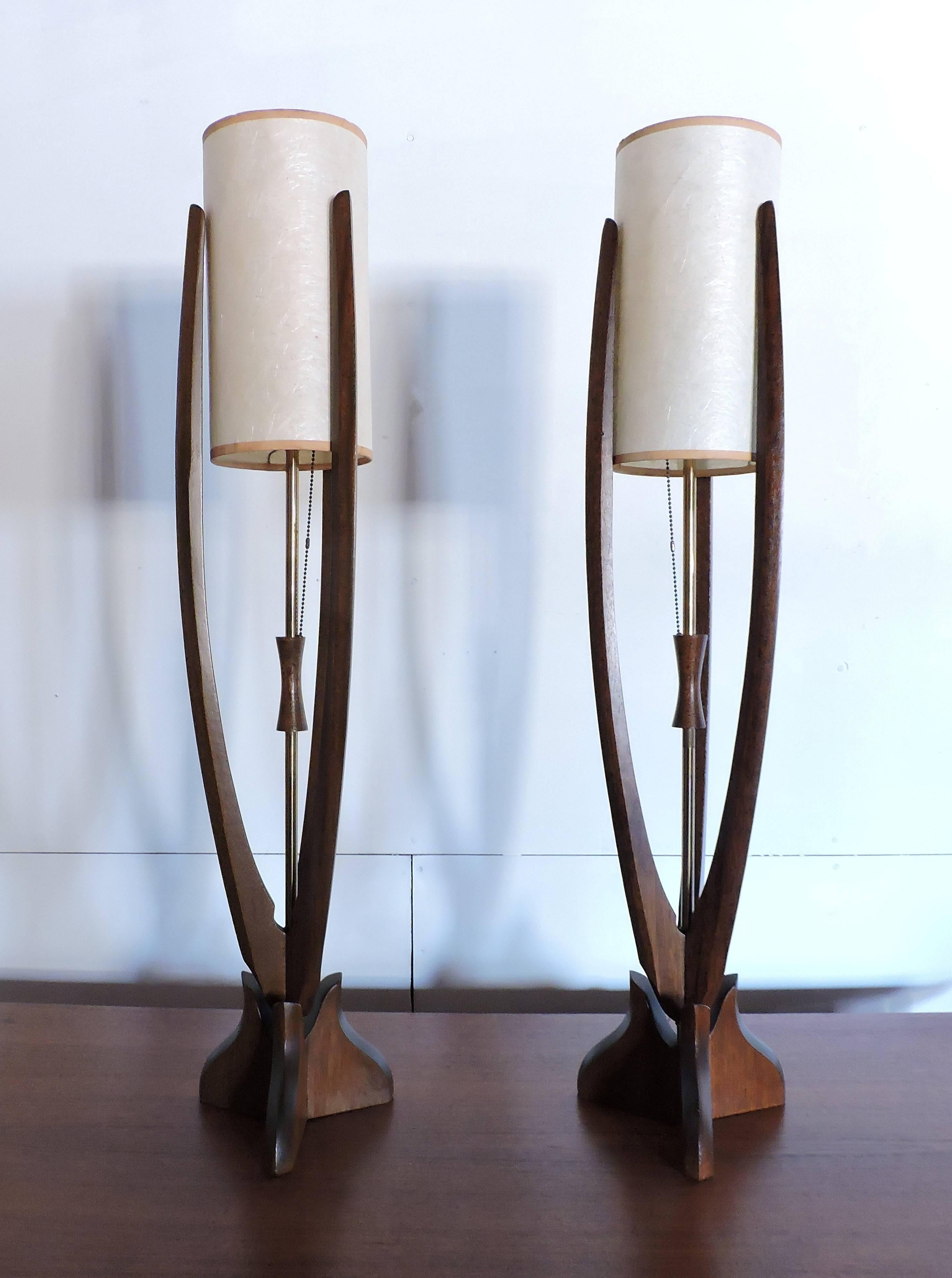 American Pair of Large Adrian Pearsall Style Walnut Mid-Century Modern Lamps
