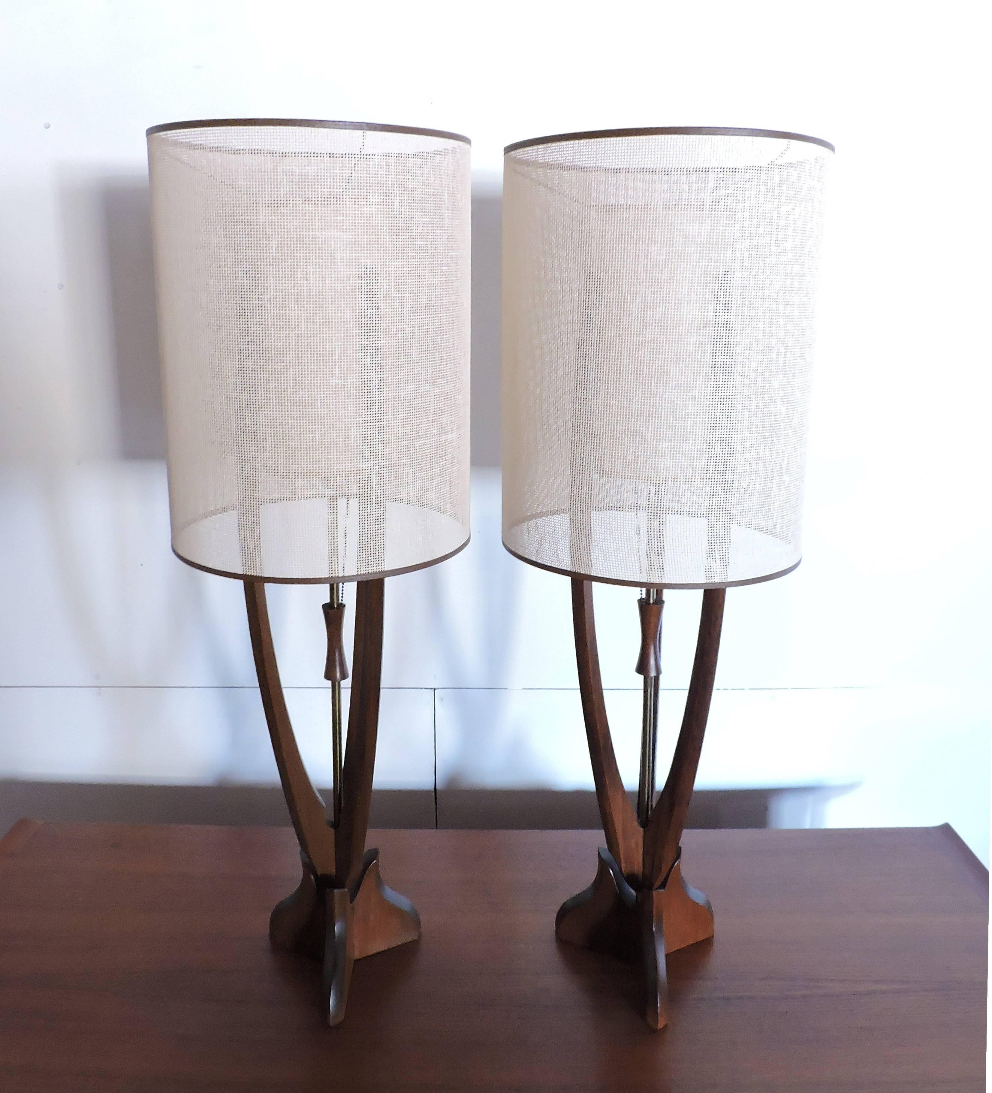 Pair of Large Adrian Pearsall Style Walnut Mid-Century Modern Lamps 2