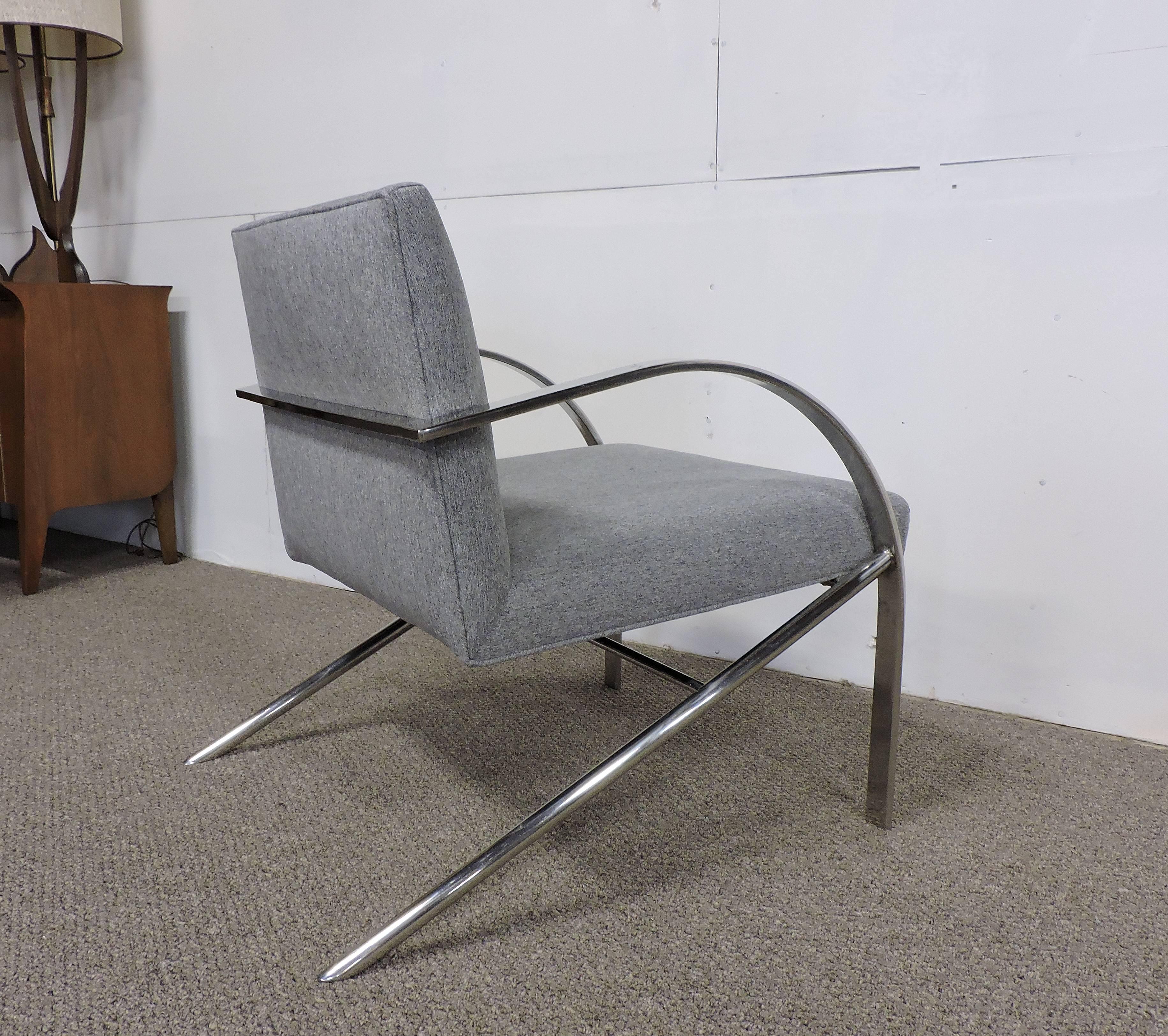 Upholstery Paul Tuttle Style Arco Mid-Century Modern Chrome Lounge Chair by Bernhardt