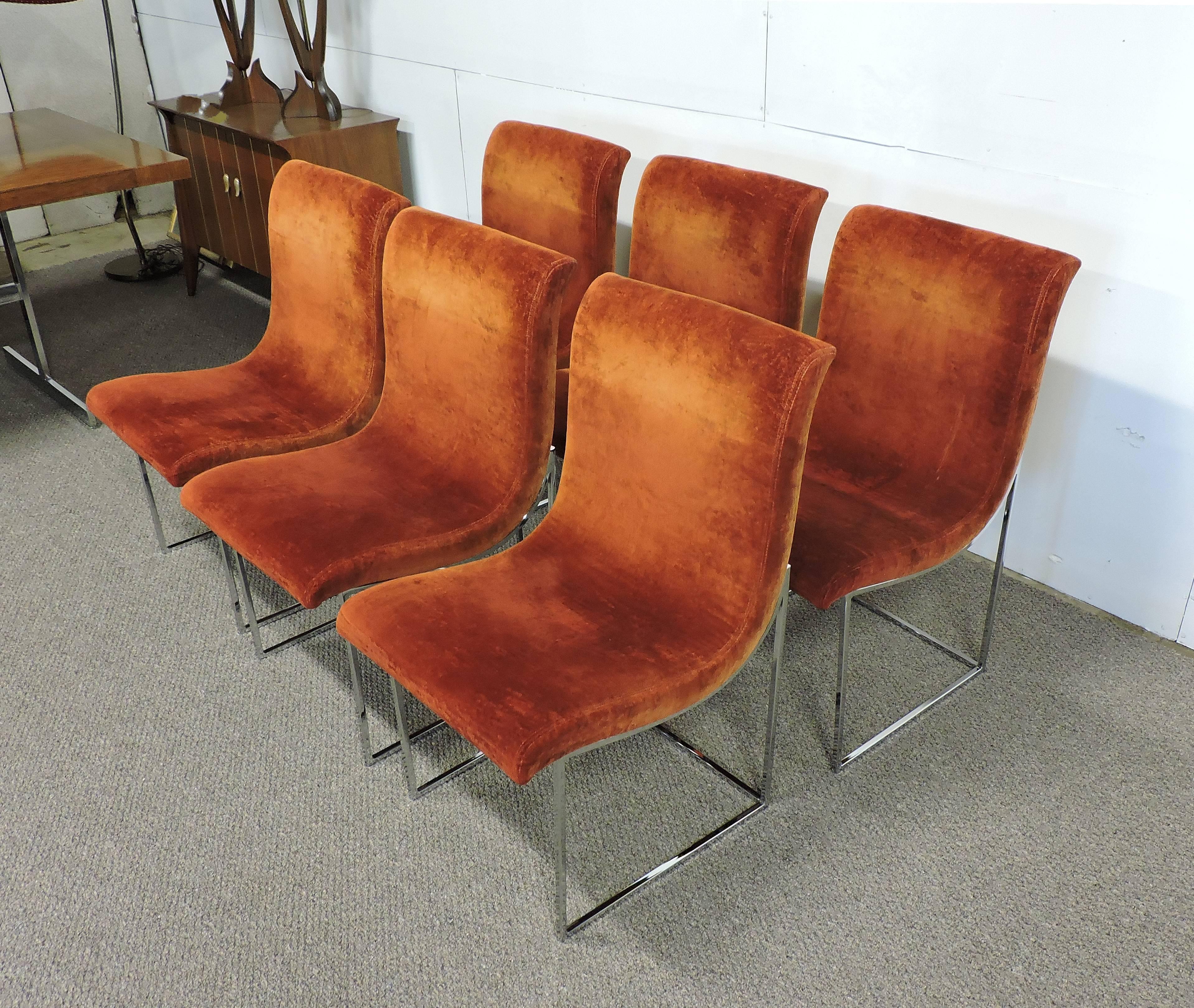 Mid-Century Modern Six Milo Baughman Chrome Scoop Dining Chairs for Thayer Coggin