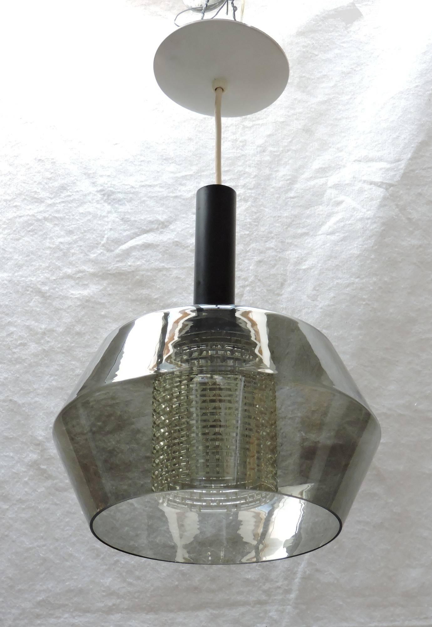 Mid-20th Century Lightolier Mid-Century Modern Geometric Double Shade Glass Pendant Light