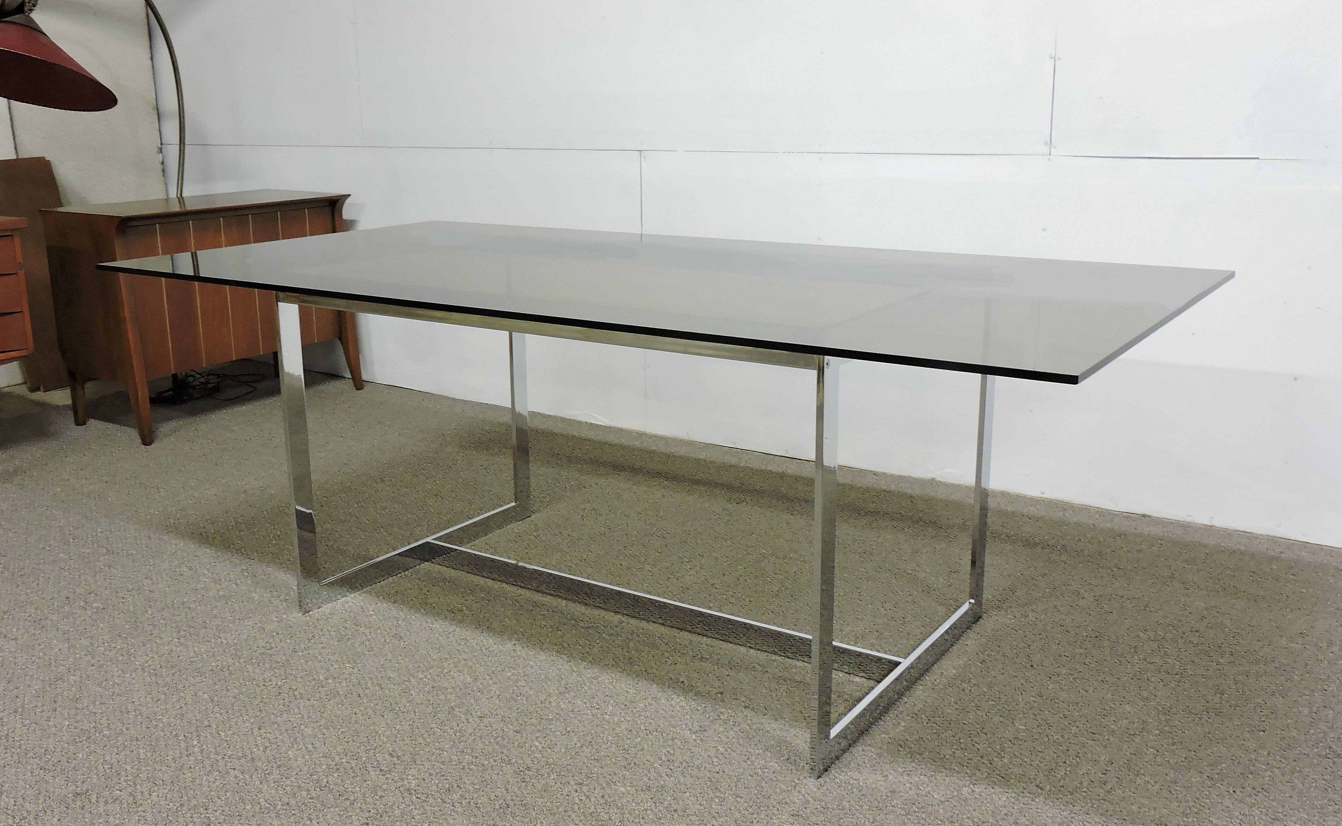 Milo Baughman Thayer Coggin Chrome and Glass Dining Table or Desk In Good Condition In Chesterfield, NJ