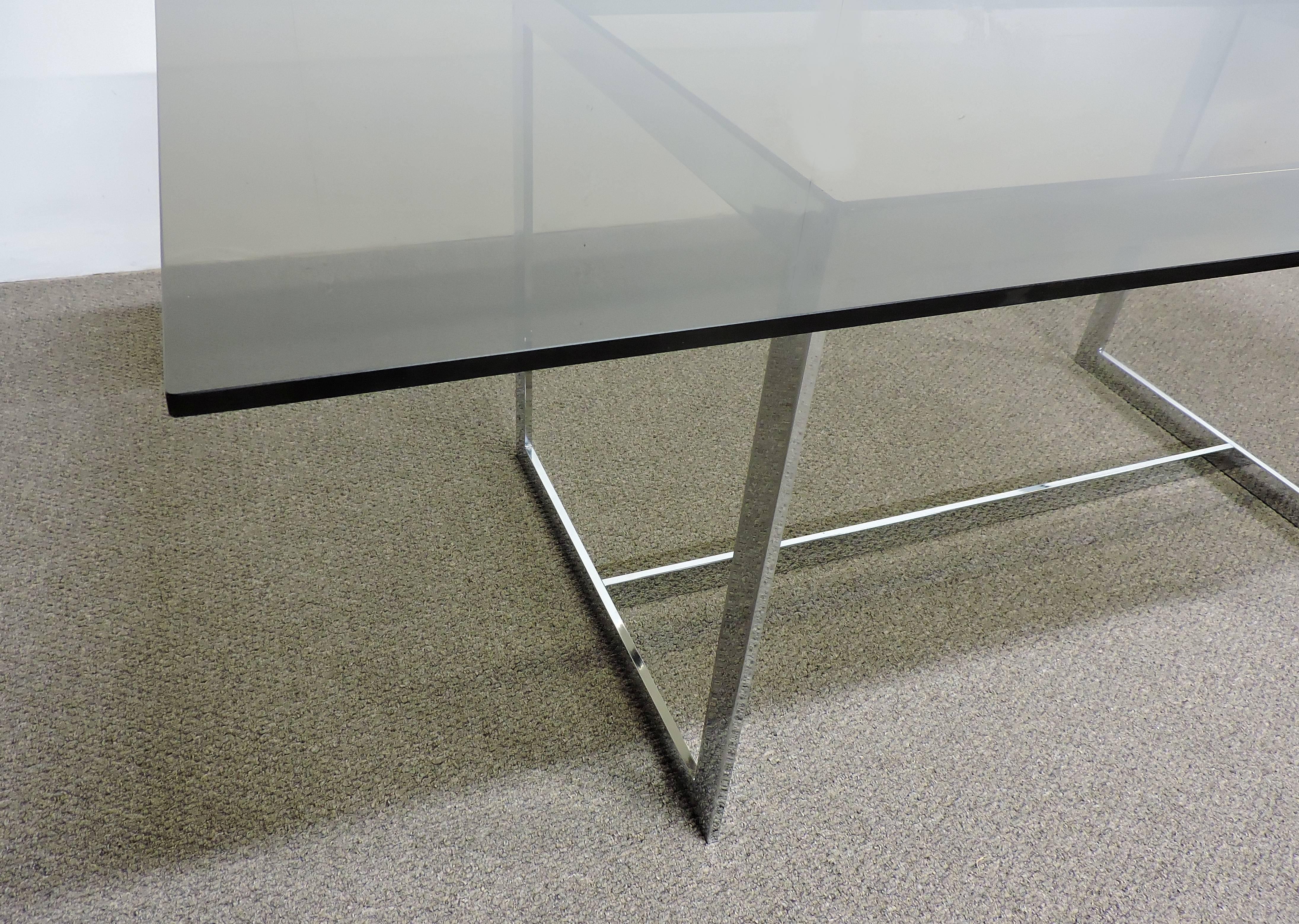 Milo Baughman Thayer Coggin Chrome and Glass Dining Table or Desk 1
