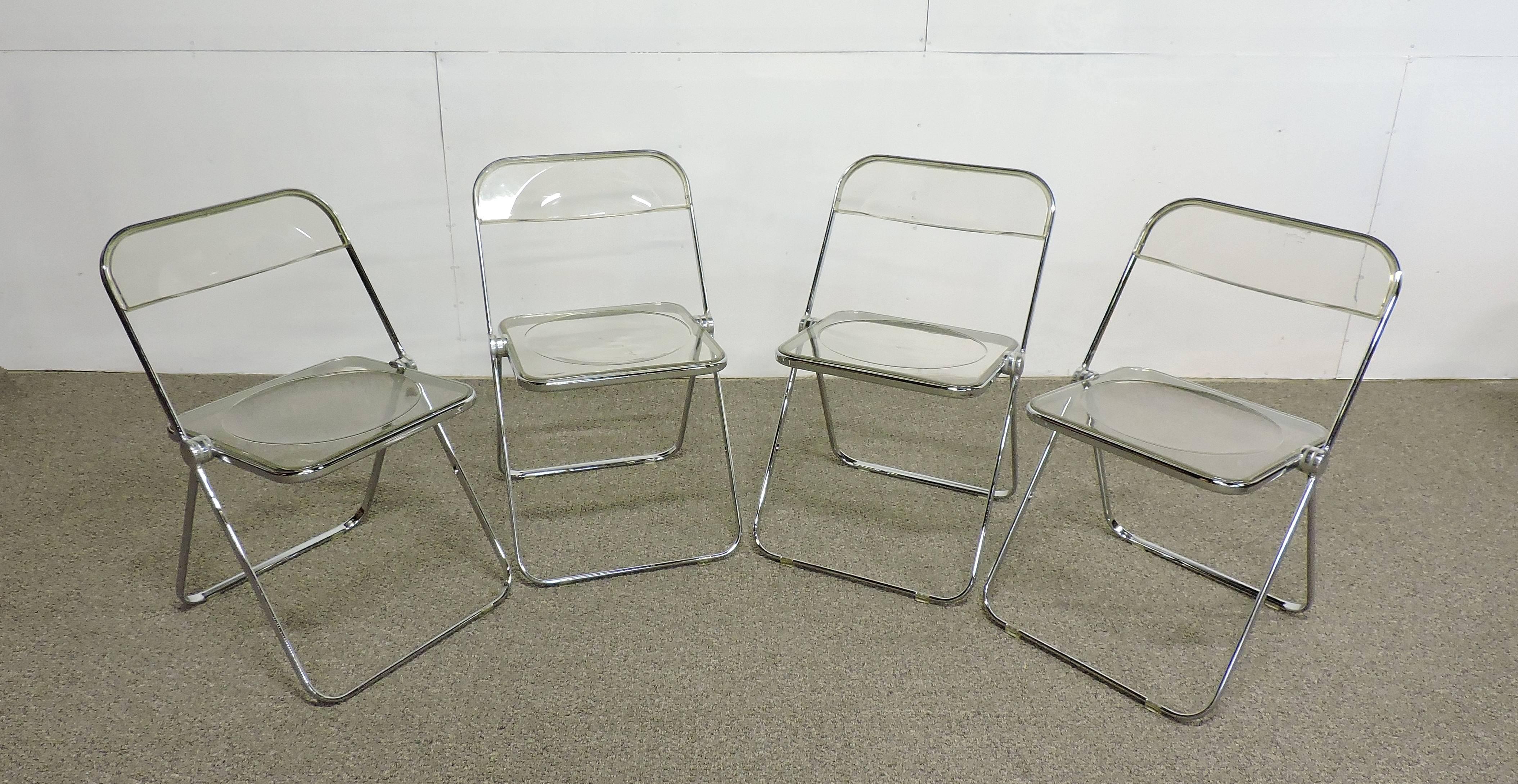 Chrome Set of Four Original Mid-Century Giancarlo Piretti Castelli Plia Folding Chairs