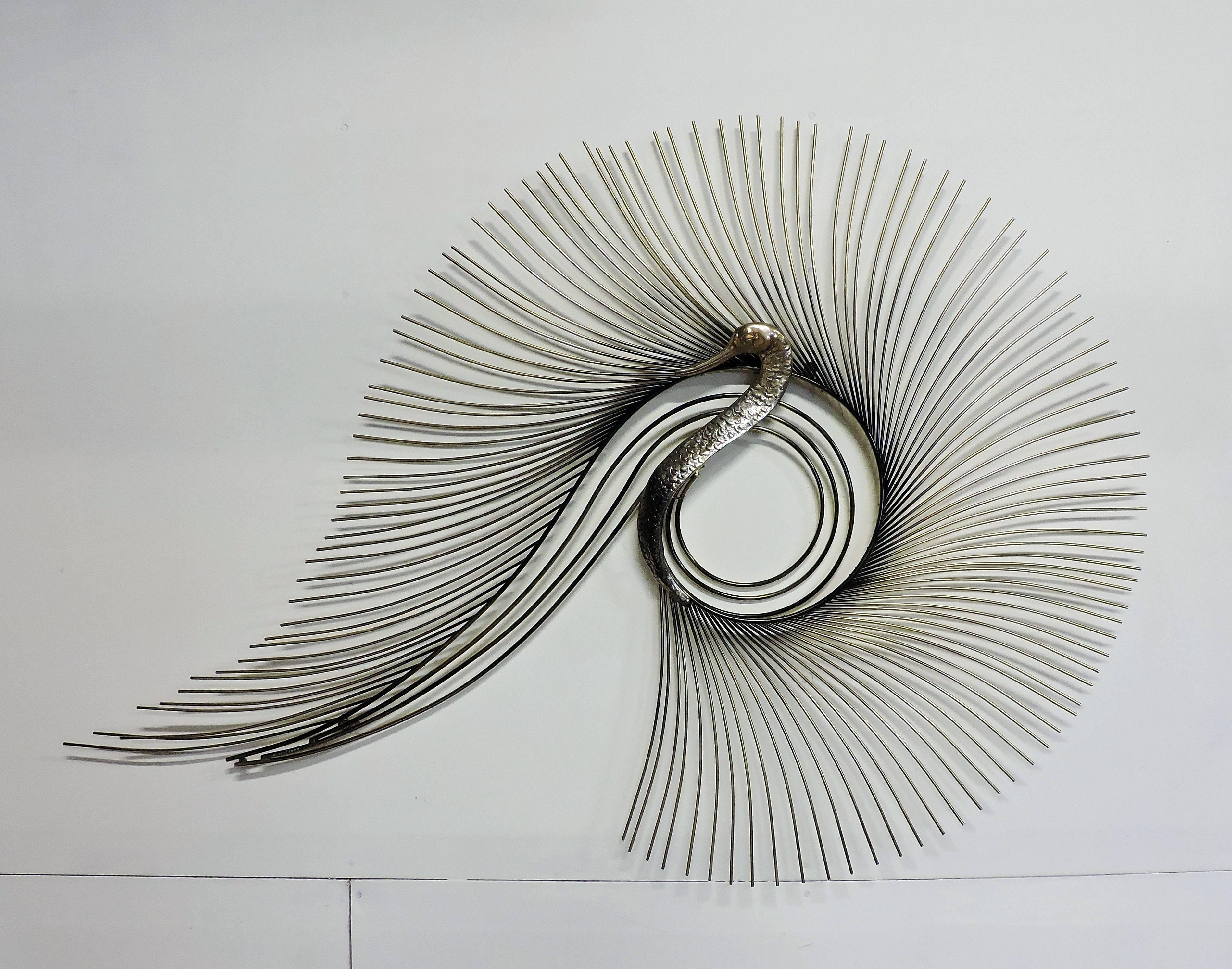 Late 20th Century Curtis Jere Brass Peacock Wall Sculpture Mid-Century Modern Metal Art