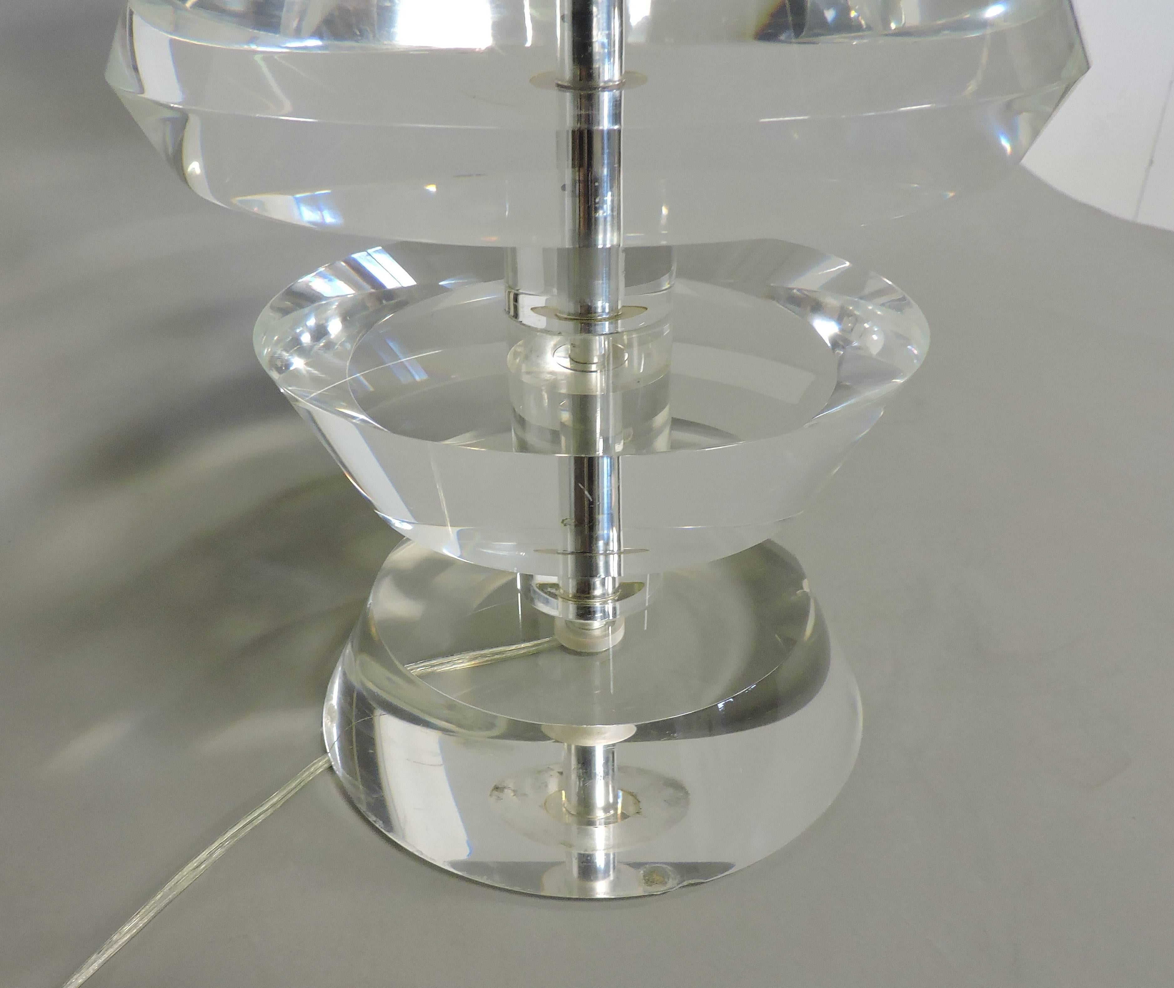 Mid-20th Century Karl Springer Style Mid-Century Modern Stacked Lucite and Chrome Table Lamp For Sale