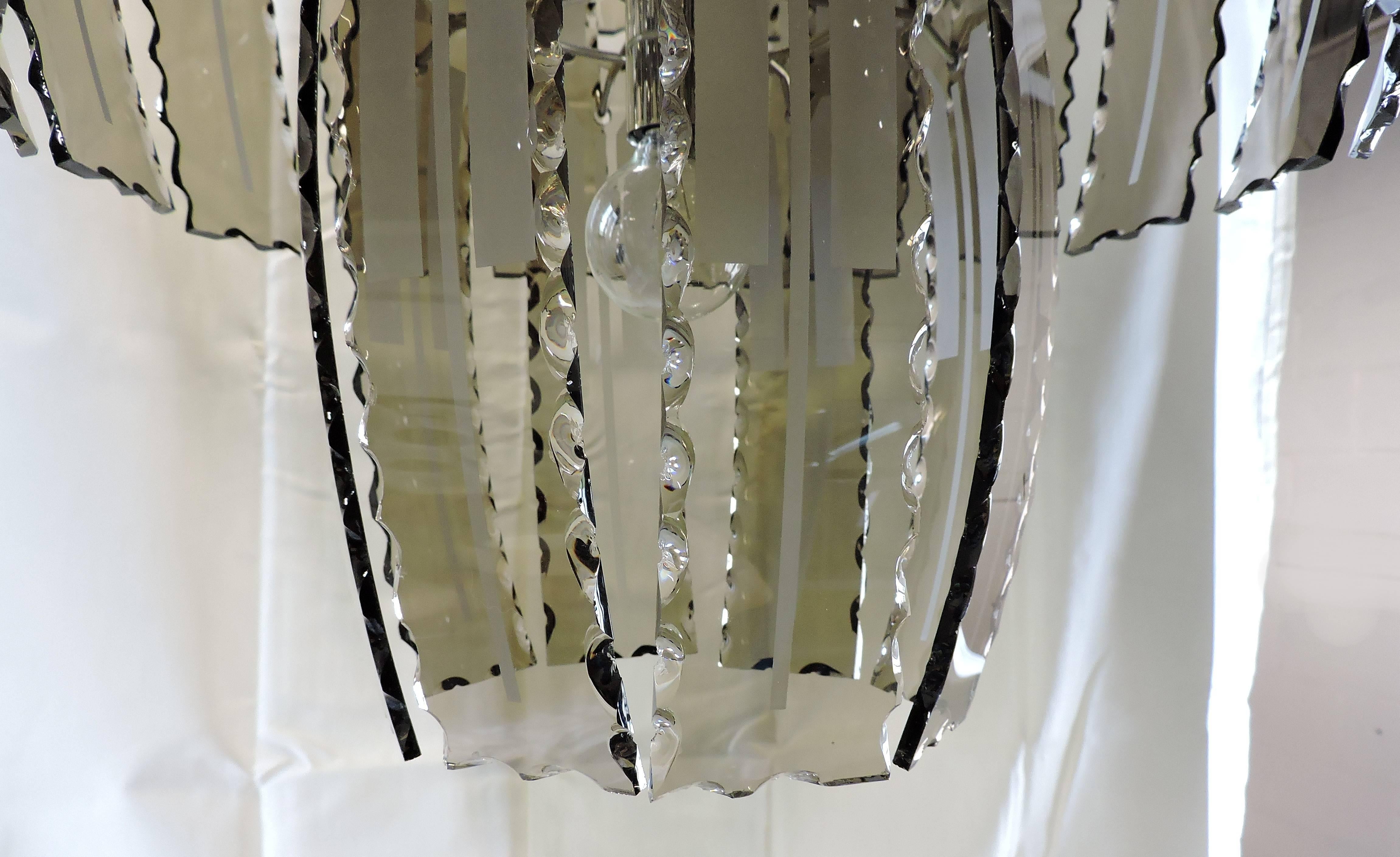 Late 20th Century Mid-Century Modern Smoked Glass Chandelier, Fontana Arte Style