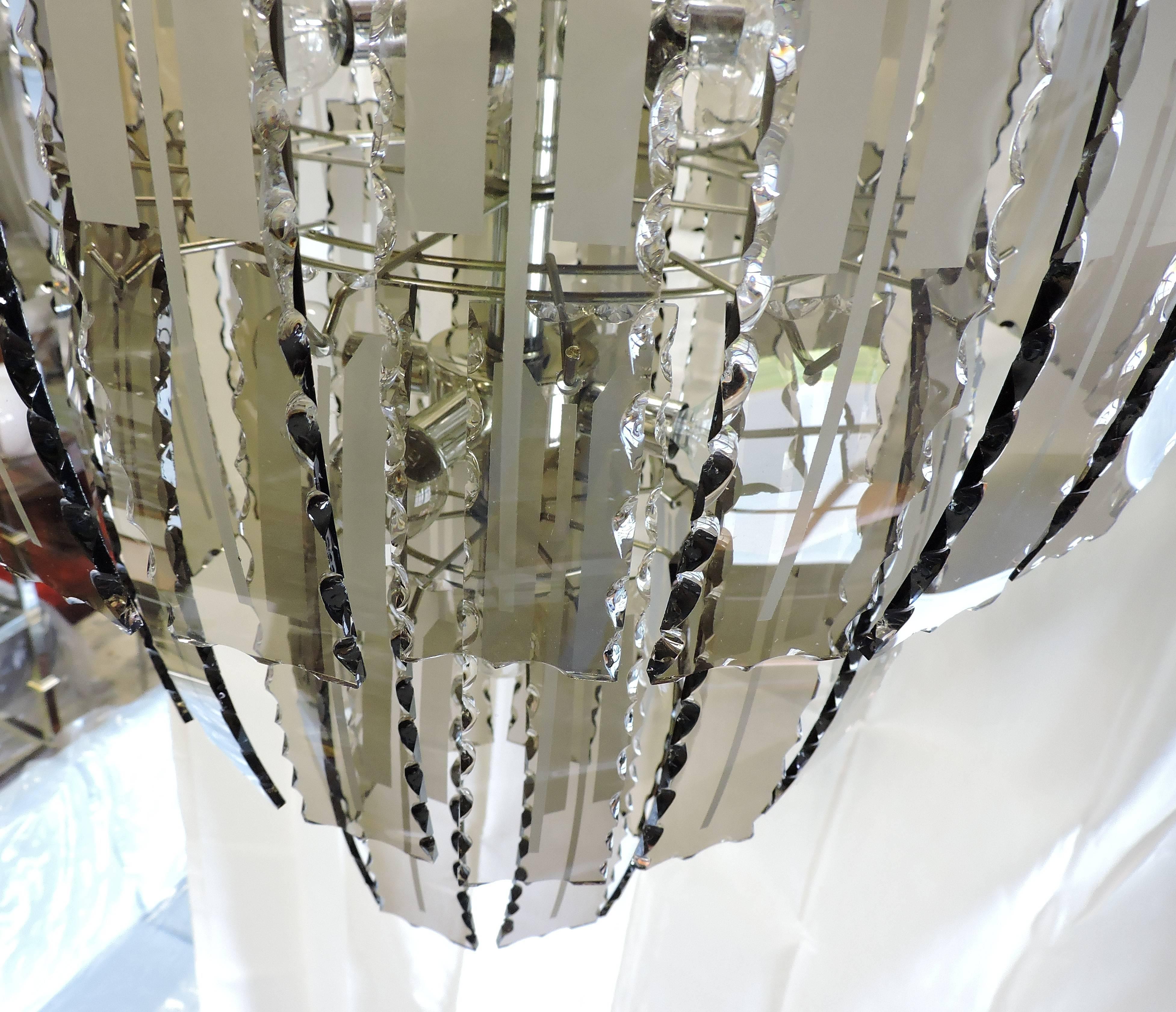 Mid-Century Modern Smoked Glass Chandelier, Fontana Arte Style 1