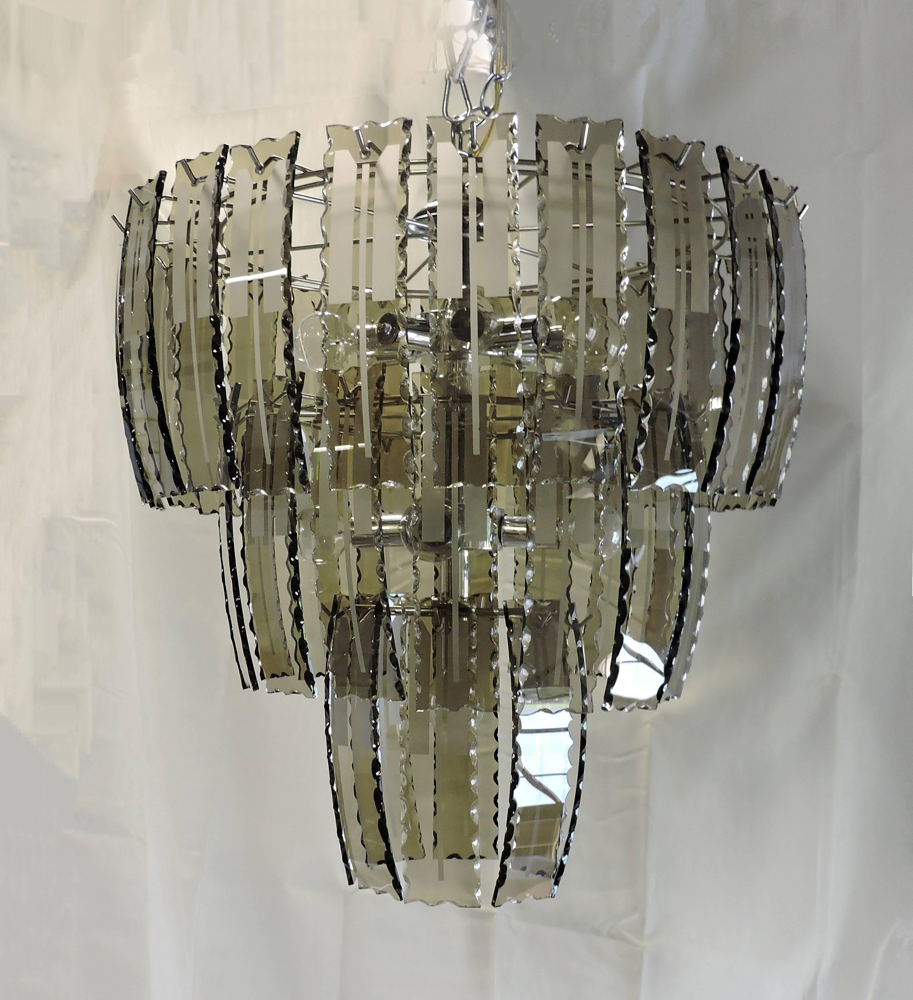 Mid-Century Modern Smoked Glass Chandelier, Fontana Arte Style 2