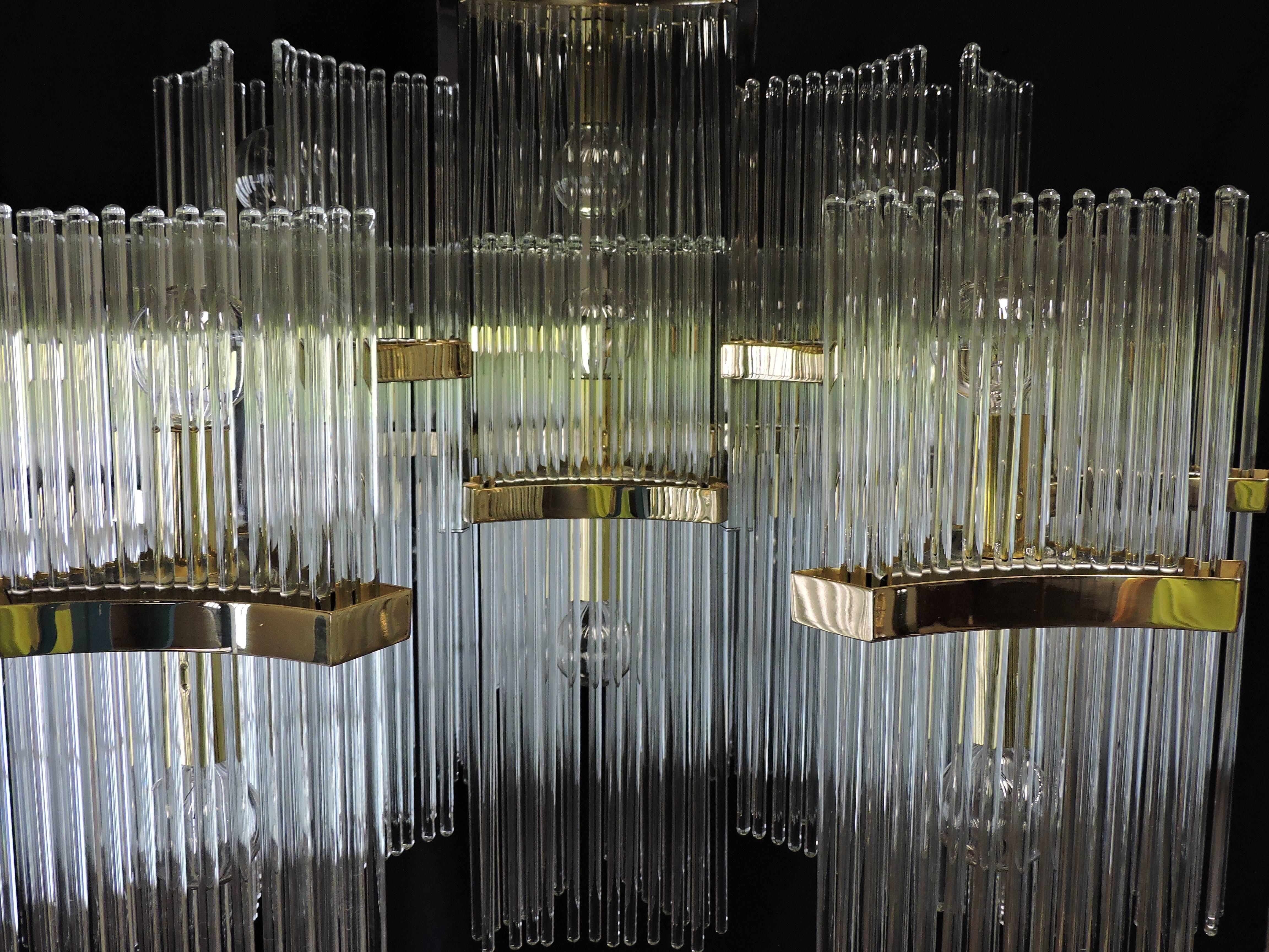 Gaetano Sciolari Mid-Century Modern Brass & Glass Rod Chandelier for Lightolier In Excellent Condition In Chesterfield, NJ