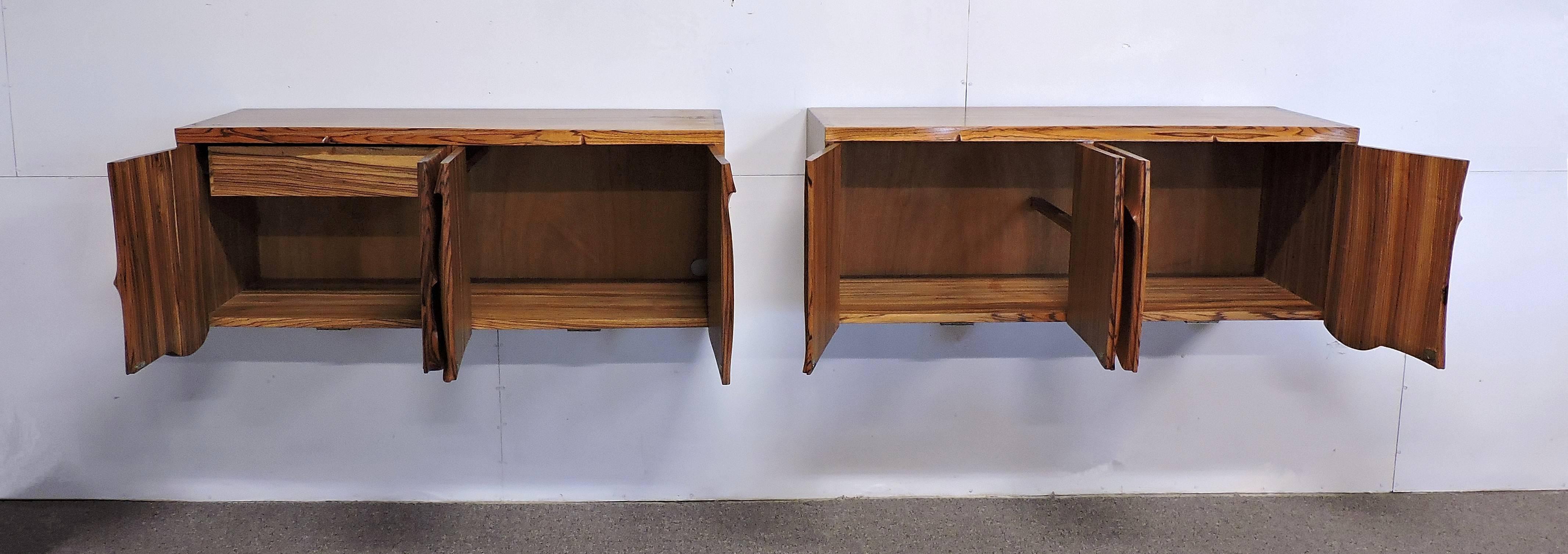 American Studio Phillip Powell Style Mid-Century Modern Zebra Wood Cabinets 1