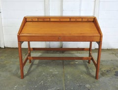 Midcentury Danish Modern Solid Teak John Mortensen Prince Roll Top Desk
