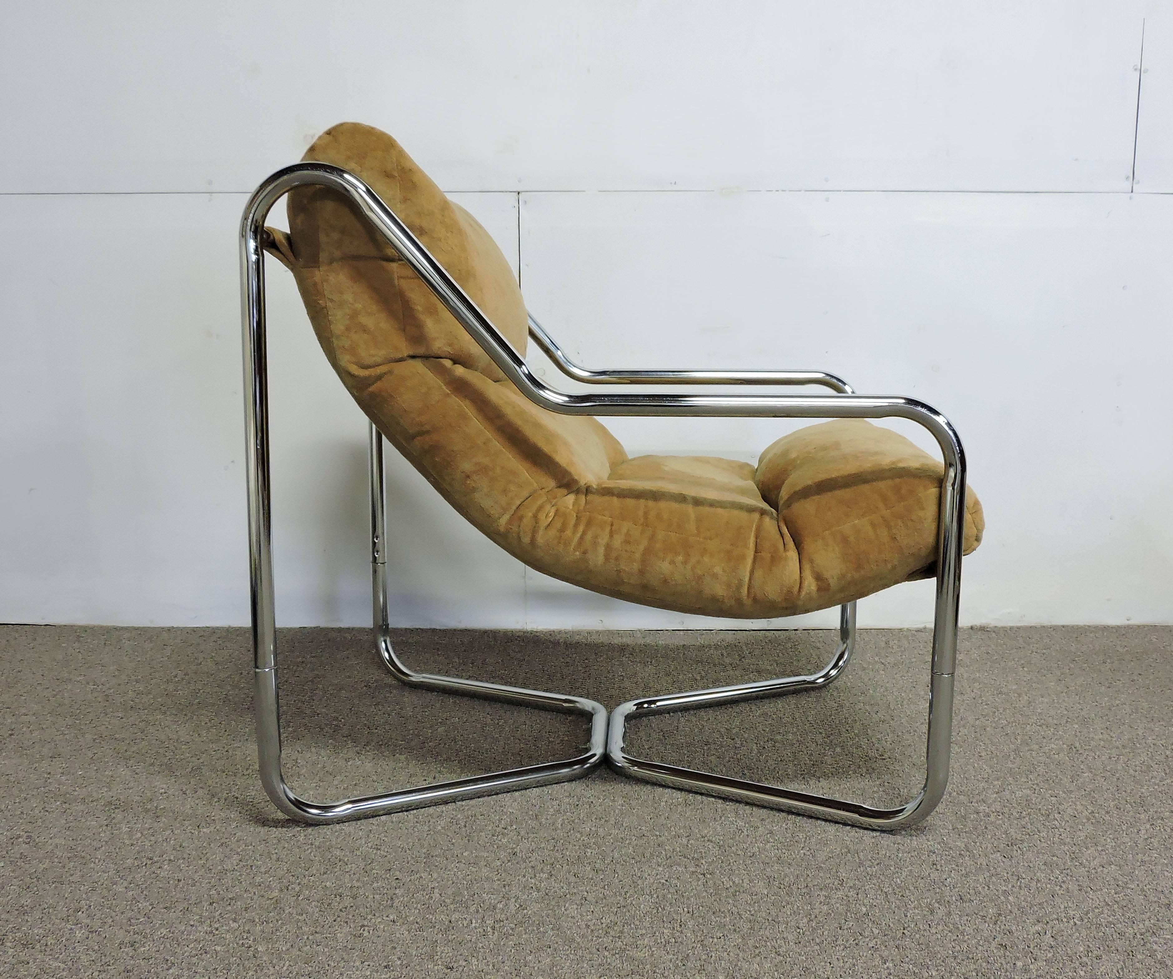 Mid-Century Modern Chrome Sling Lounge Chair In Good Condition In Chesterfield, NJ