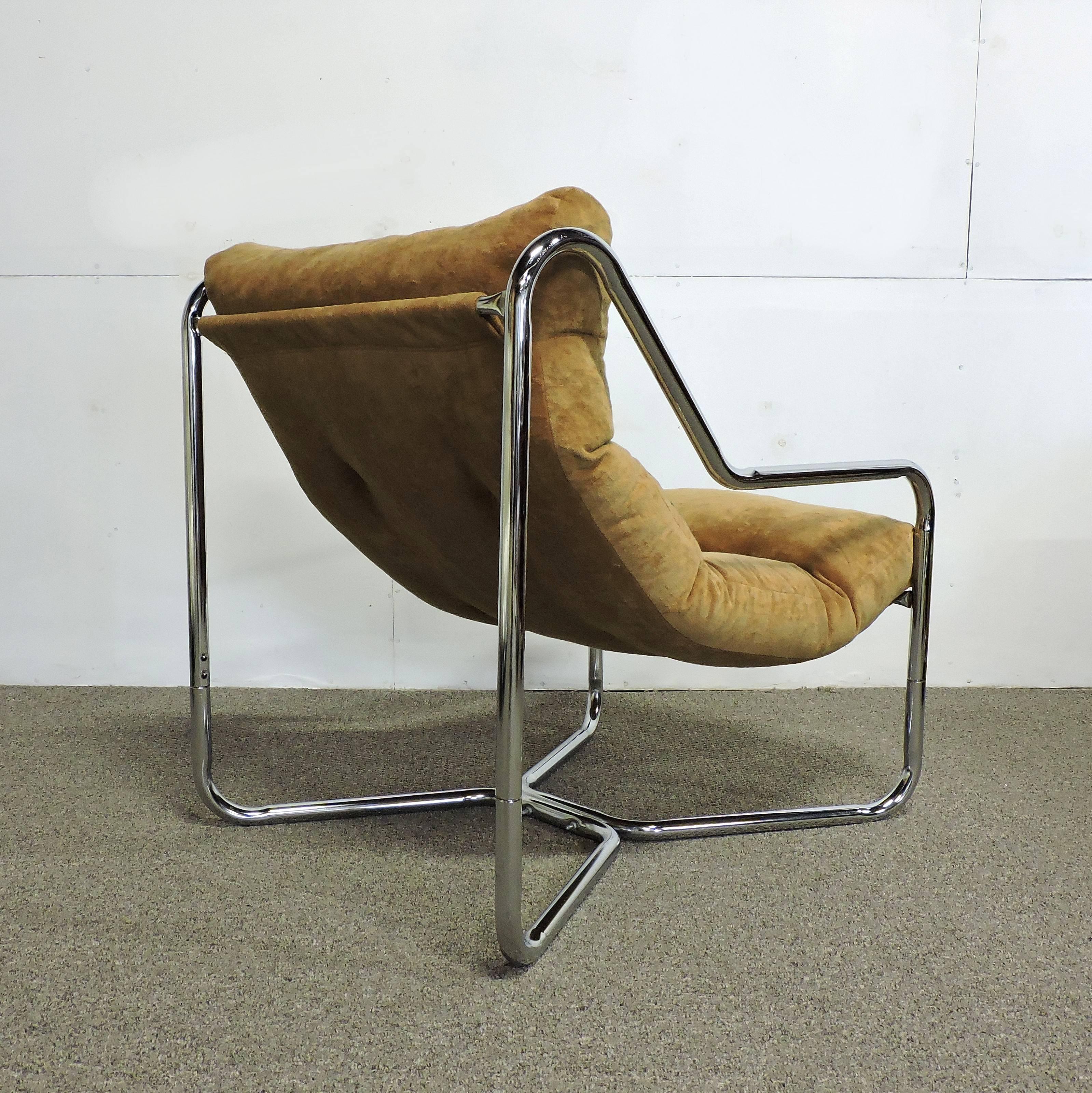 American Mid-Century Modern Chrome Sling Lounge Chair