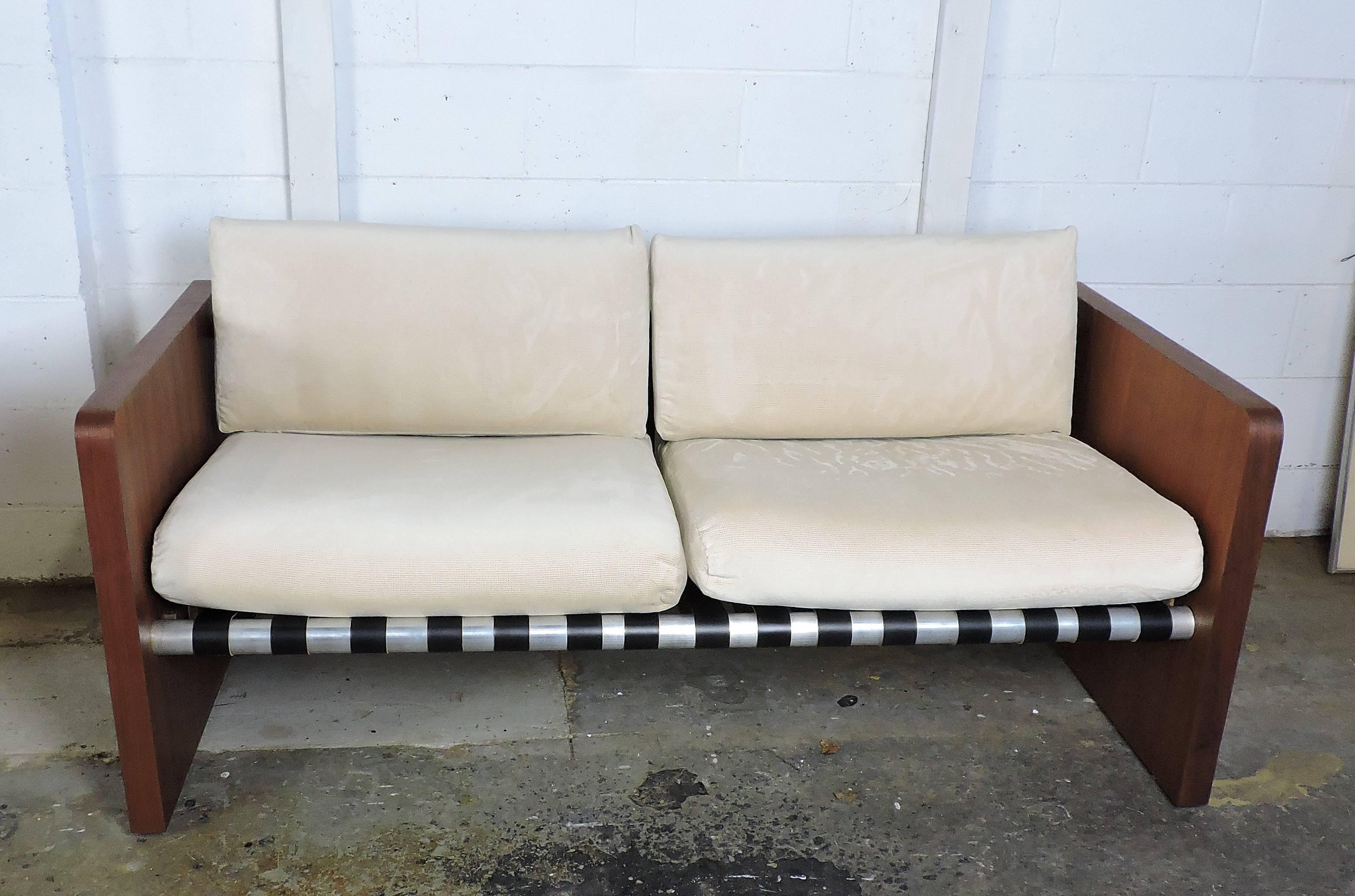 American Pair of Mid-Century Modern Walnut Sling Sofas by Founders