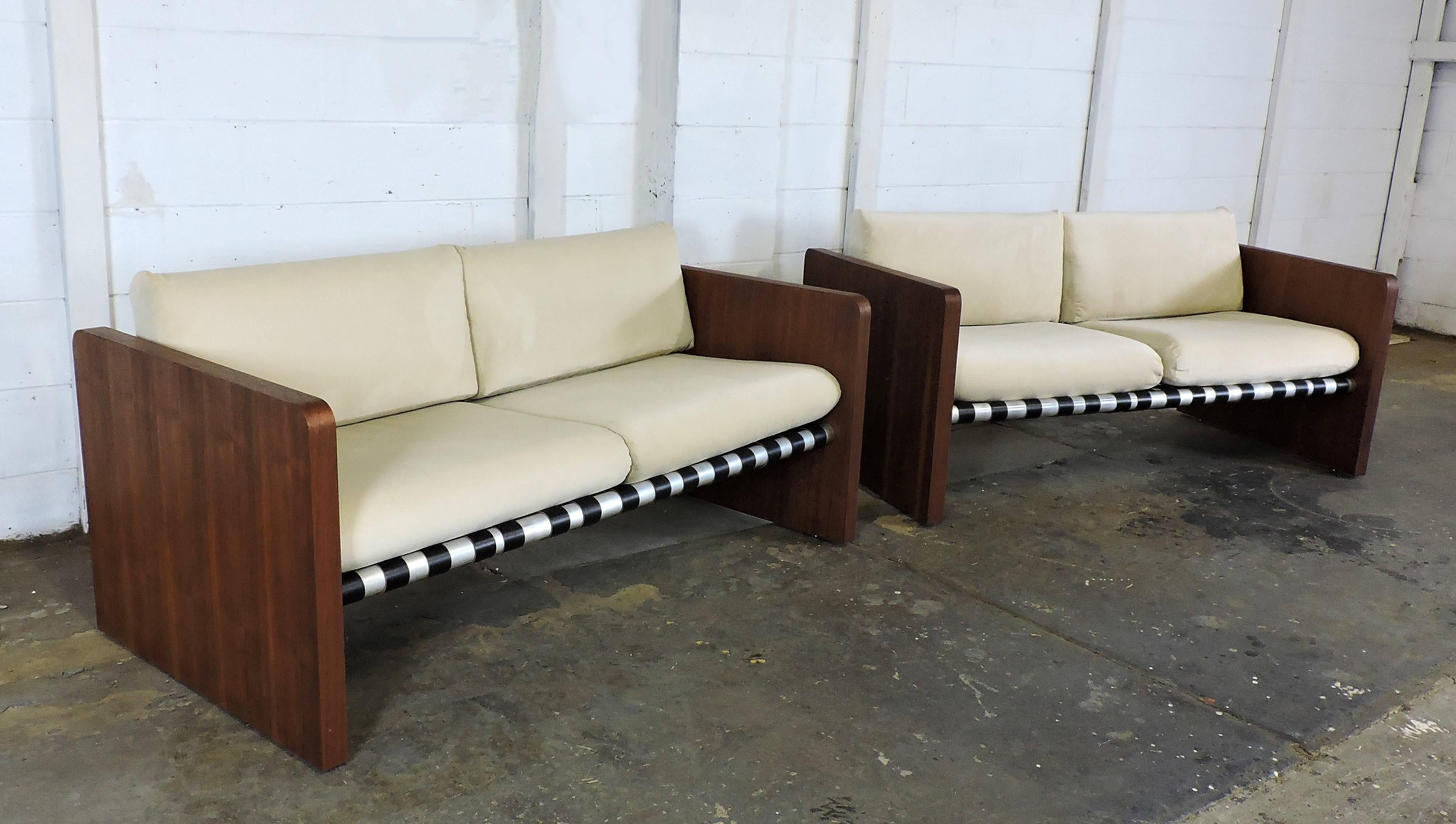 Pair of Mid-Century Modern Walnut Sling Sofas by Founders In Good Condition In Chesterfield, NJ