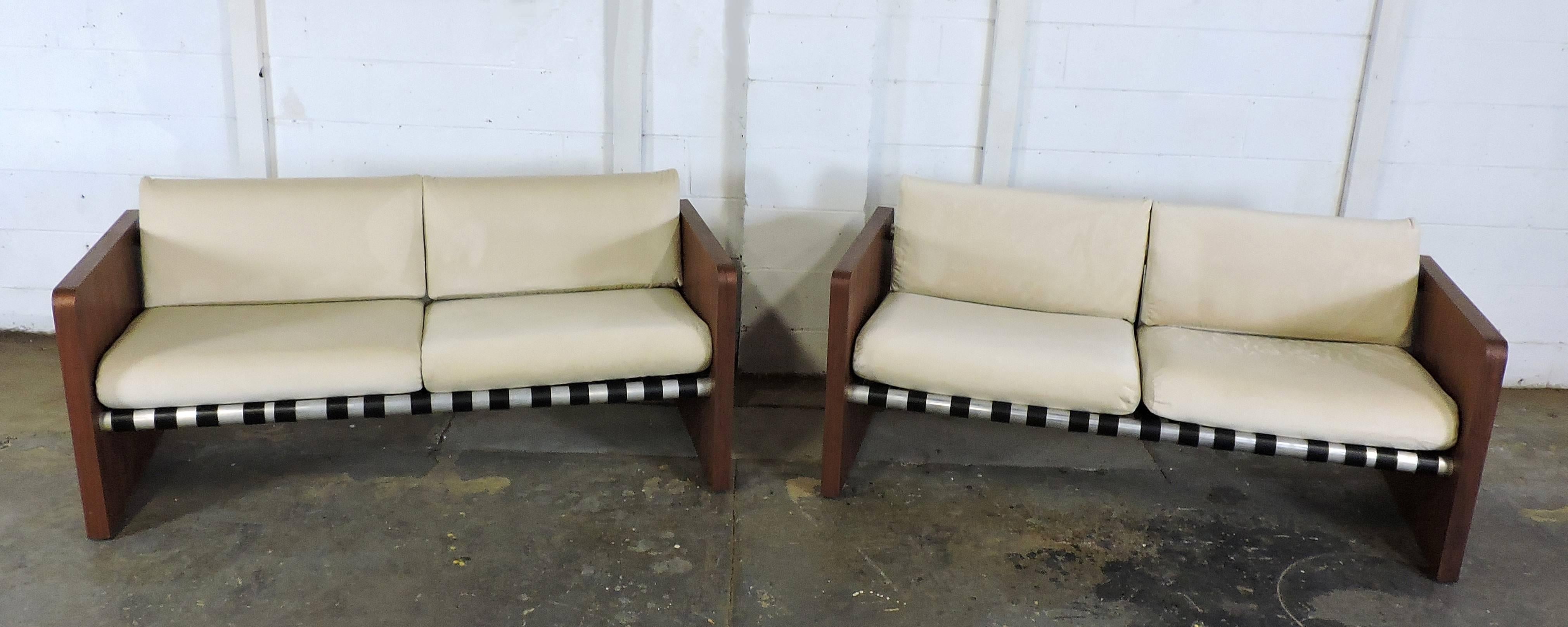 Pair of Mid-Century Modern Walnut Sling Sofas by Founders 4