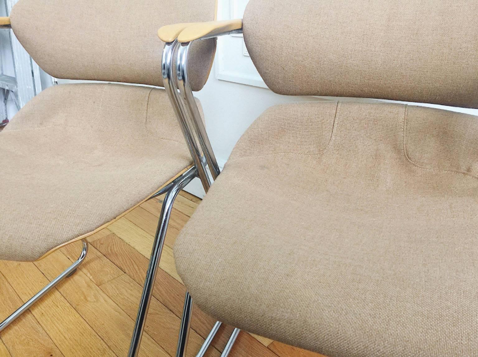 Mid-Century Modern Set of Five Stackable Chrome Chairs by Hugh Acton for American Seating
