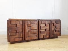 Pair of Mid-Century Modern Lane Brutalist Nightstands or End Tables