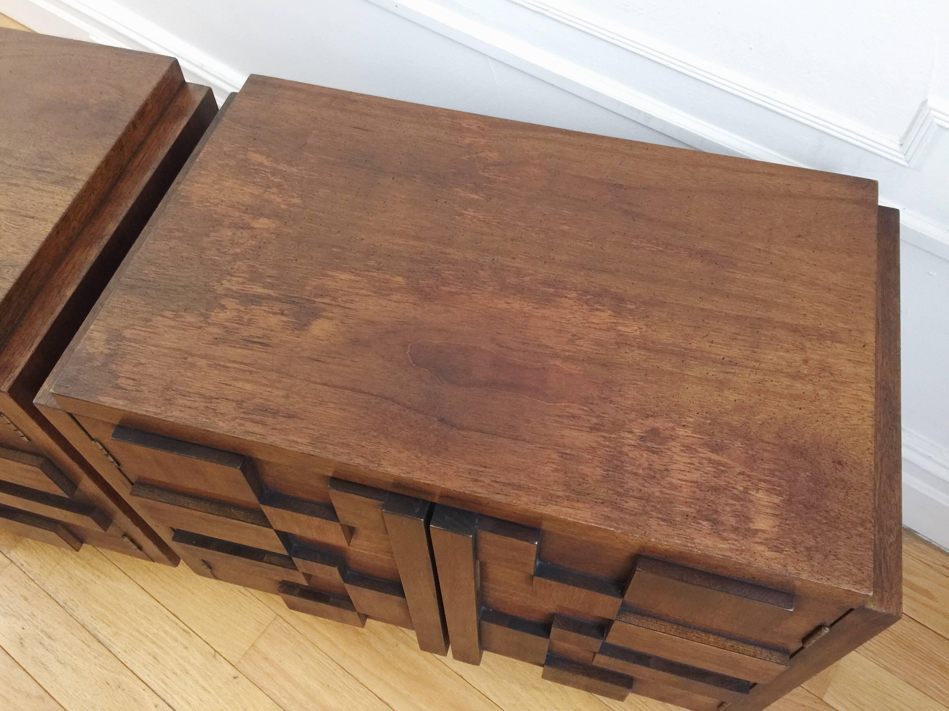 20th Century Pair of Mid-Century Modern Lane Brutalist Nightstands or End Tables