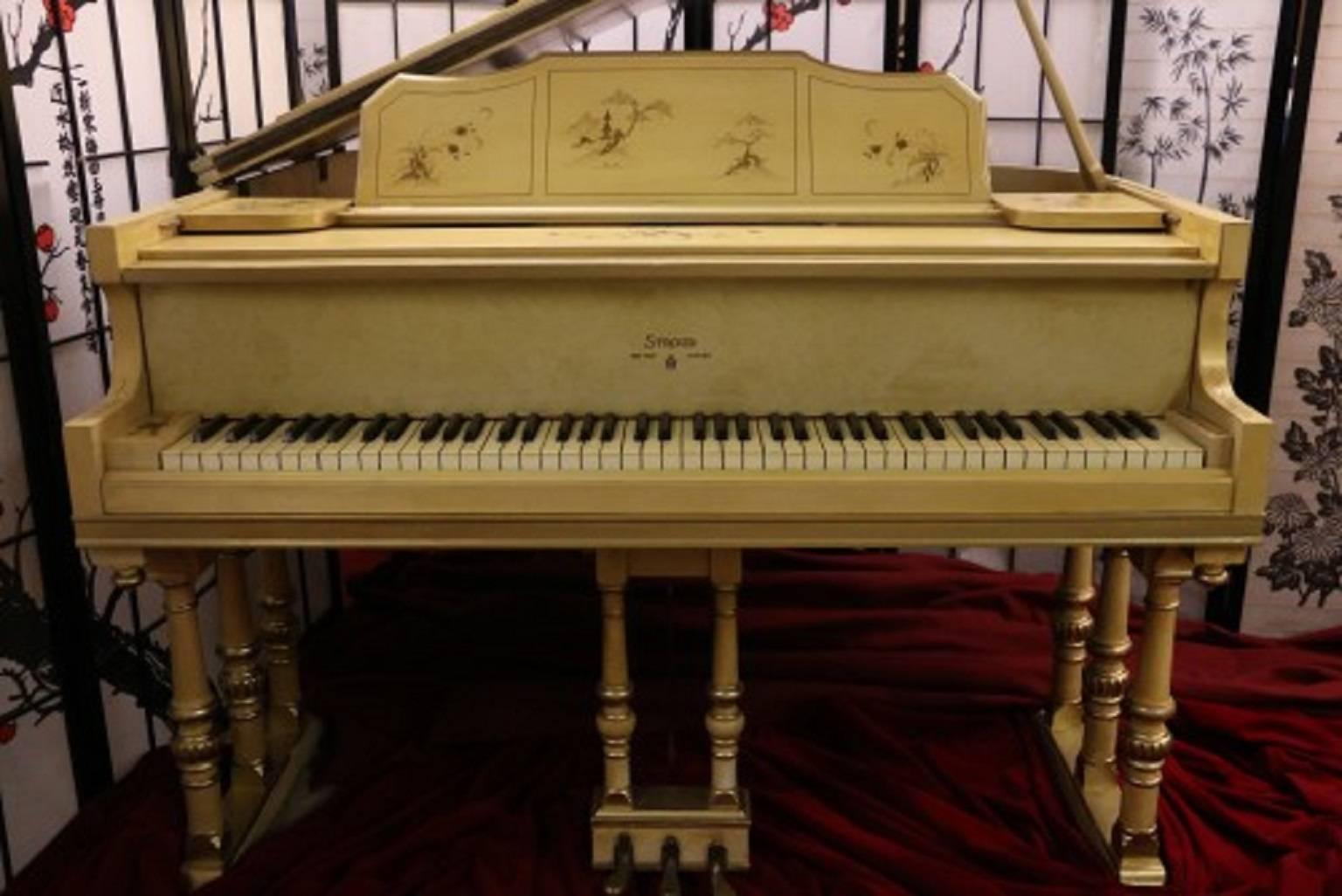 See and hear more about this magnificent piano on the VIDEO at the bottom of Sonny's Luxury Art Case Piano storefront homepage. 

Art case Stroud piano with beautiful hand-painted chinoiserie style landscape paintings representing peace,