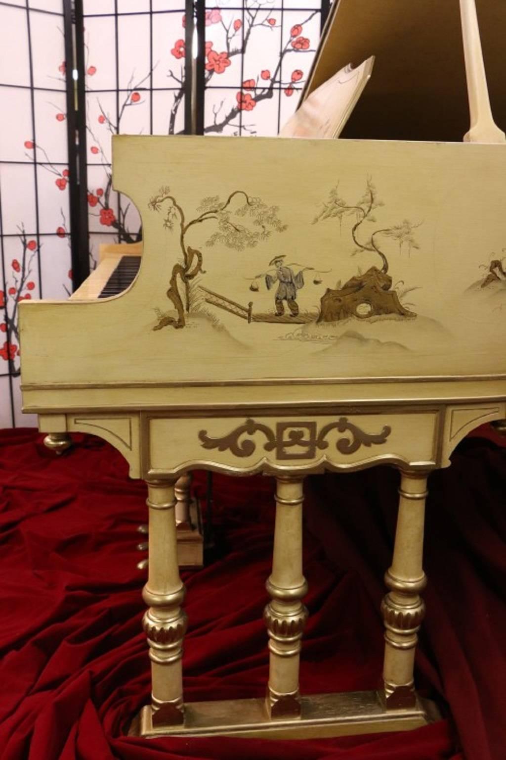 American Art Case Piano Chinoiserie Style Hand Painted Masterpiece by Stroud For Sale