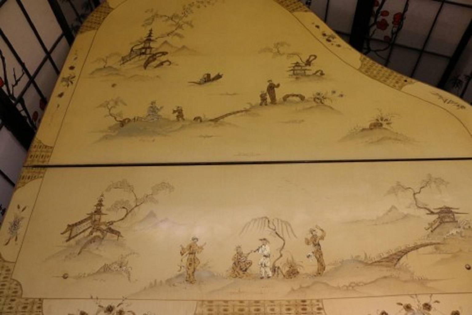 Art Case Piano Chinoiserie Style Hand Painted Masterpiece by Stroud In Excellent Condition For Sale In Port Jefferson, NY