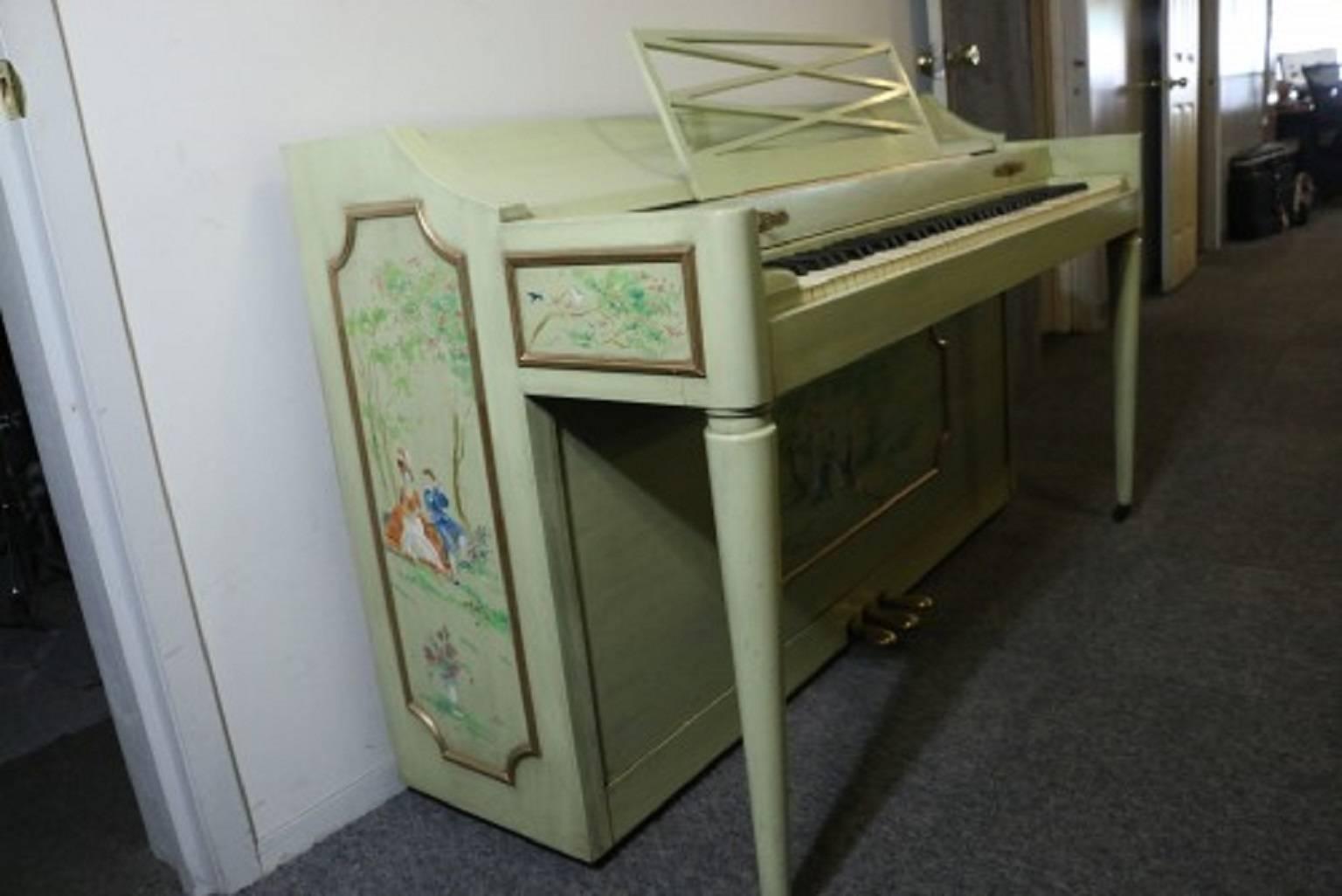 See and hear more about this magnificent piano on the video at the bottom of Sonny's Luxury Art case piano storefront homepage. 

Pretty hand-painted Baldwin upright piano. Beautiful pastoral nature and love scenes. European style. Made in 1951