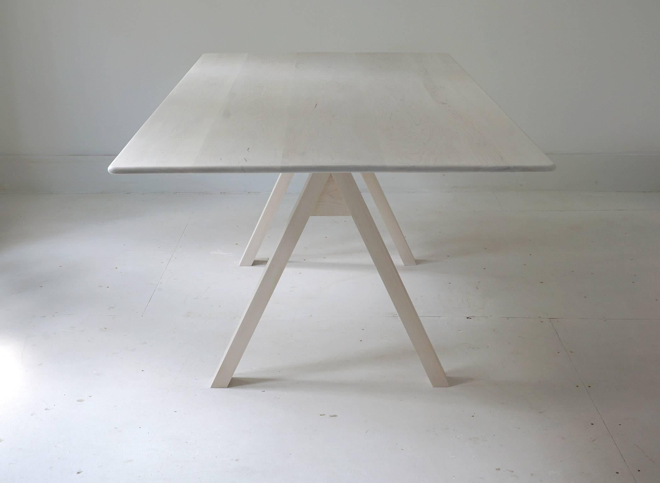 American Spectral Dining Table / Bleached Maple Minimal Modern Trestle Table or Desk For Sale