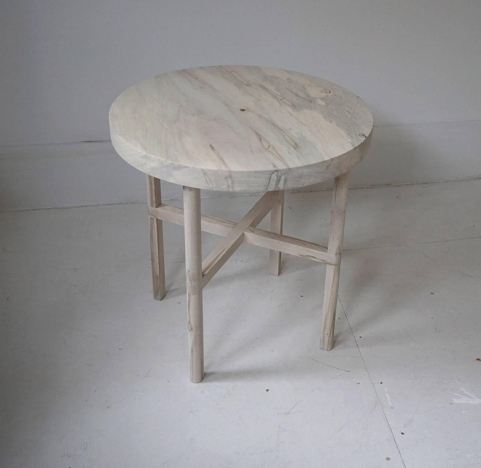Side table or end table in bleached ambrosia maple with brass detail. Measures: 19.25