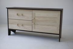 Phoebe Credenza Modern Sideboard in Bleached and Oxidized White Oak Brass Pull