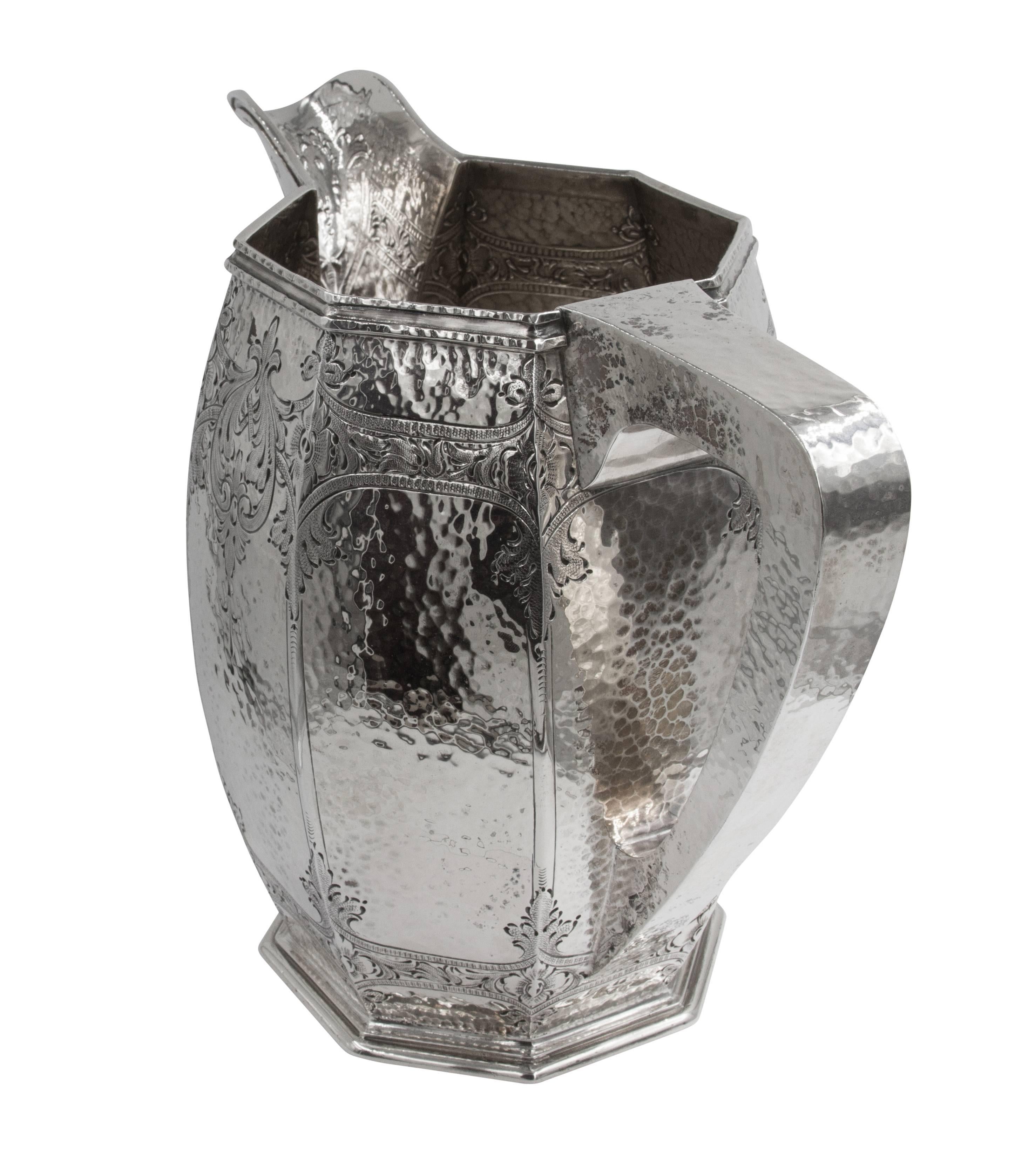 Mid-20th Century Hammered Sterling Water Pitcher
