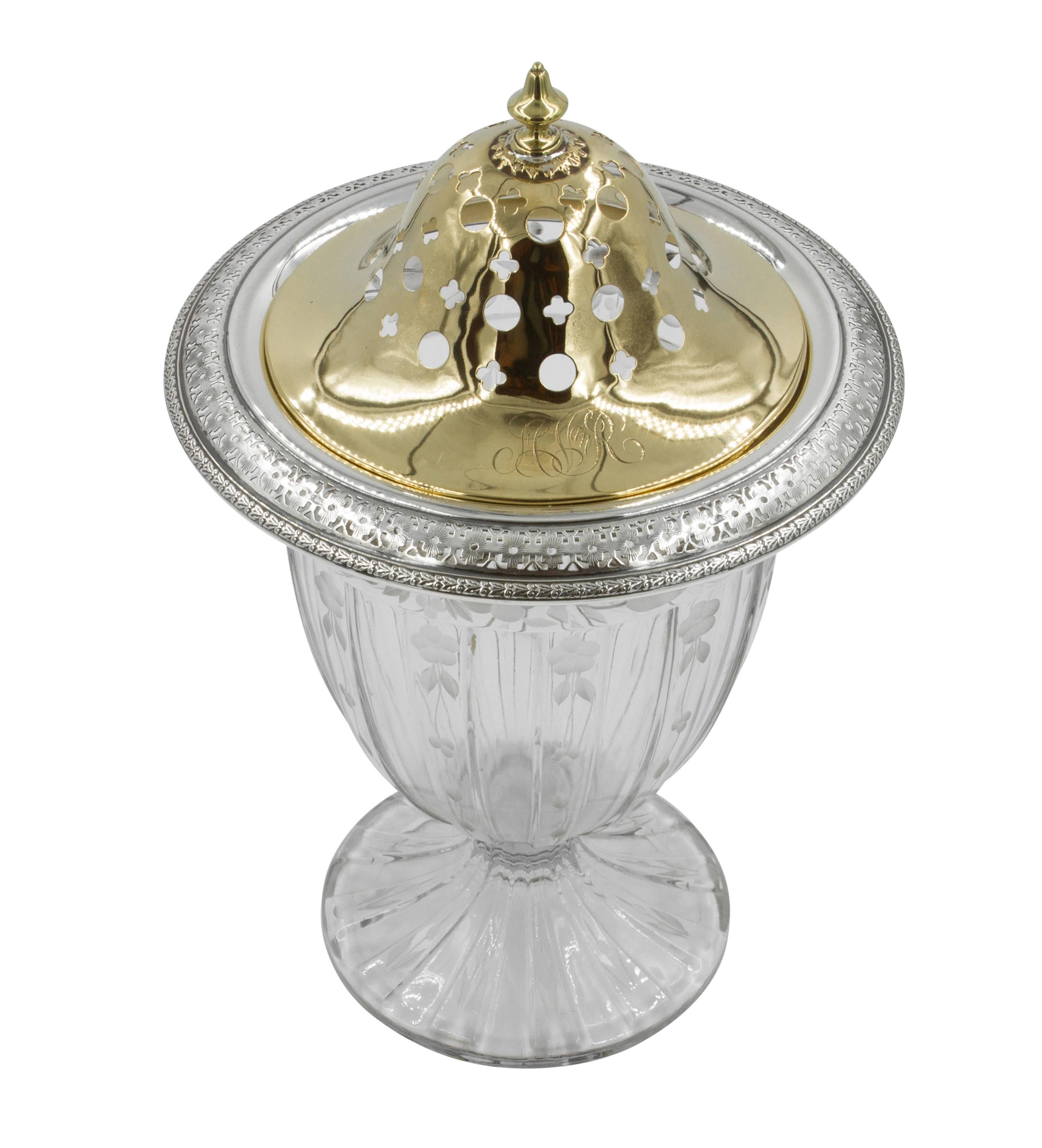 Crystal Urn and Under-Plate with Sterling Rim In Excellent Condition In Brooklyn, NY