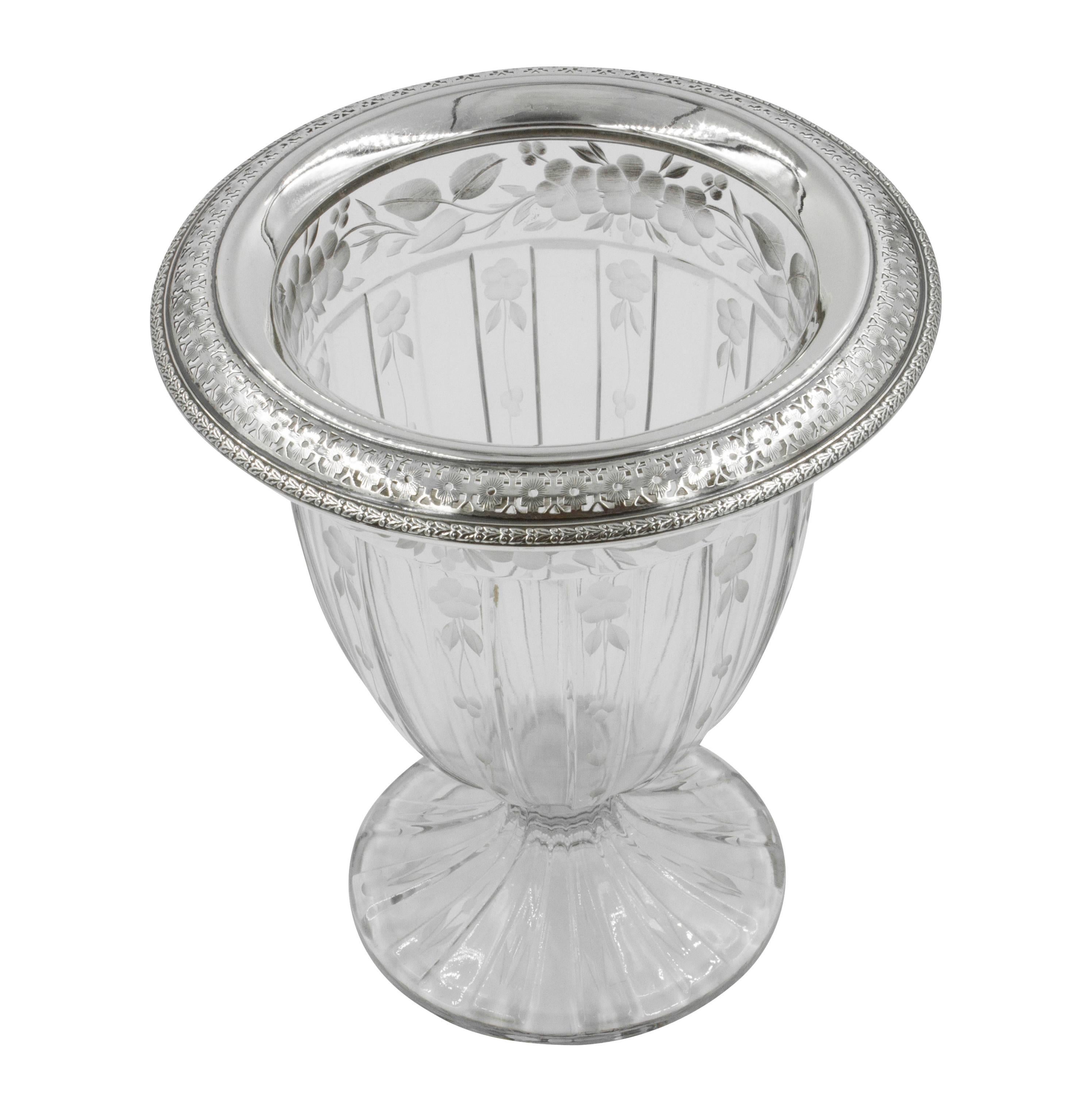 Mid-20th Century Crystal Urn and Under-Plate with Sterling Rim