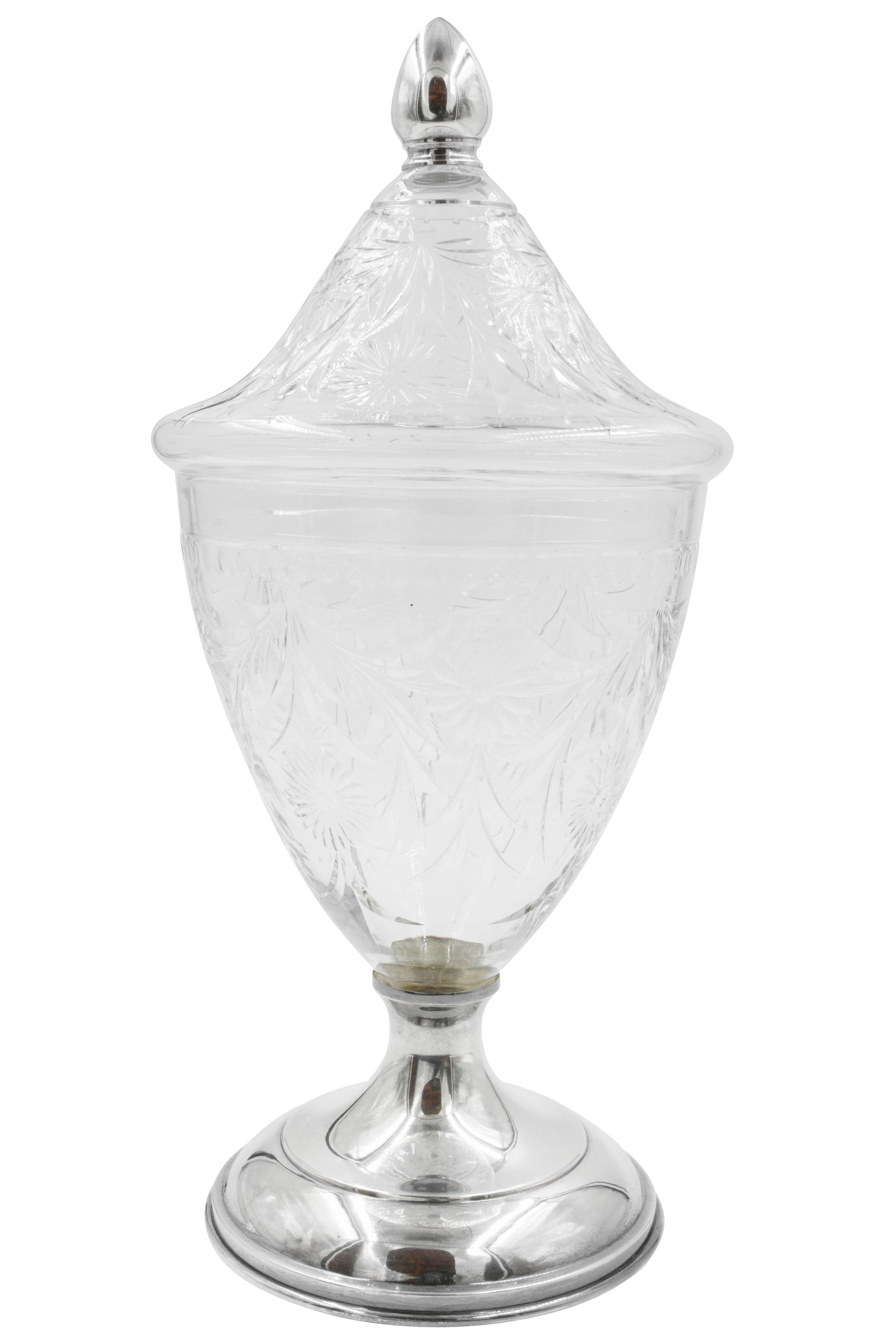 American Pair of Crystal and Silver Urns
