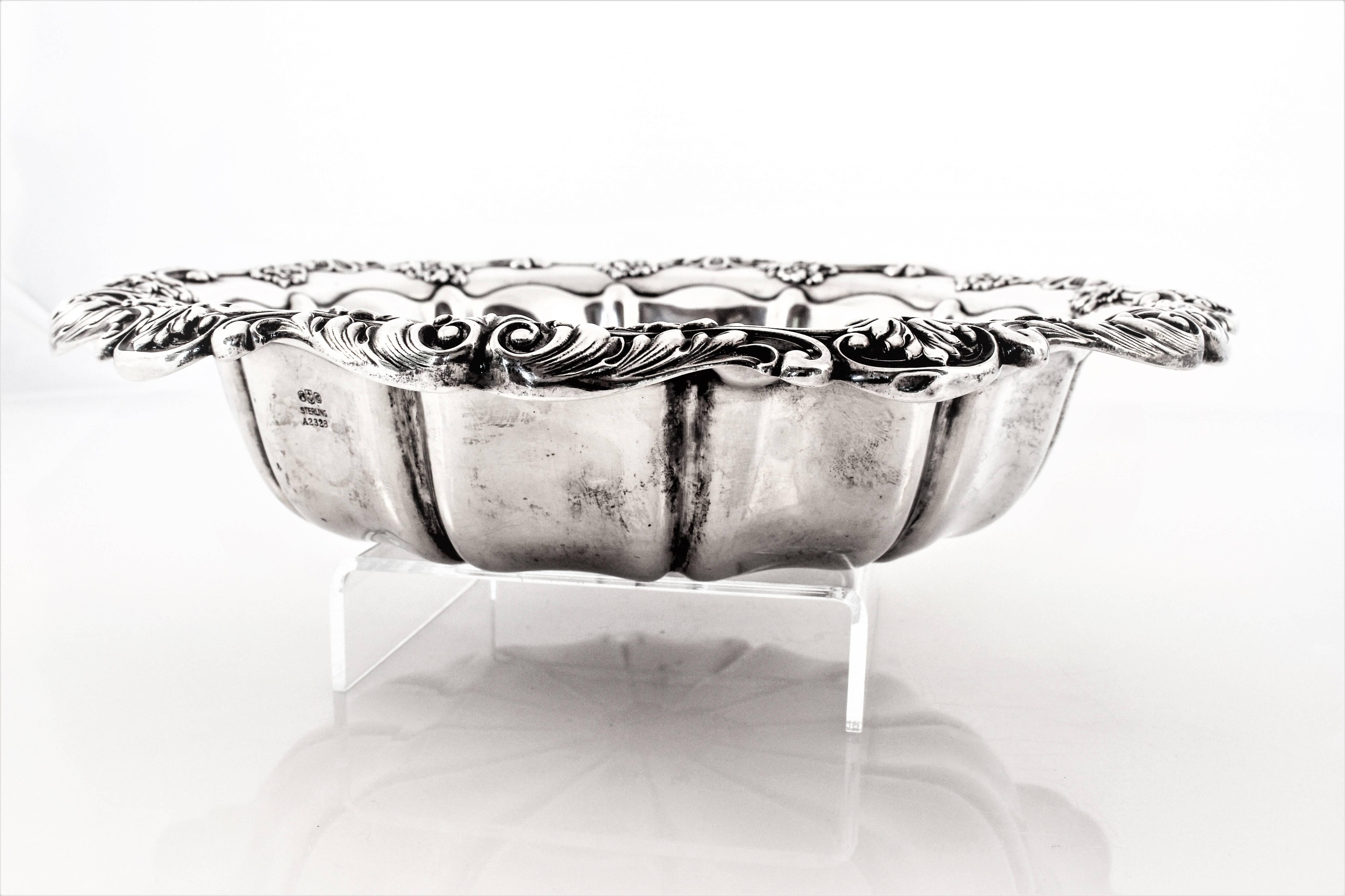 Oh how I love hand engraved sterling, don’t you? I don’t even care if it is my monogram, they are just so artful! This bowl has a lovely ornate scalloped rim with flowers and leaves every 2 inches.