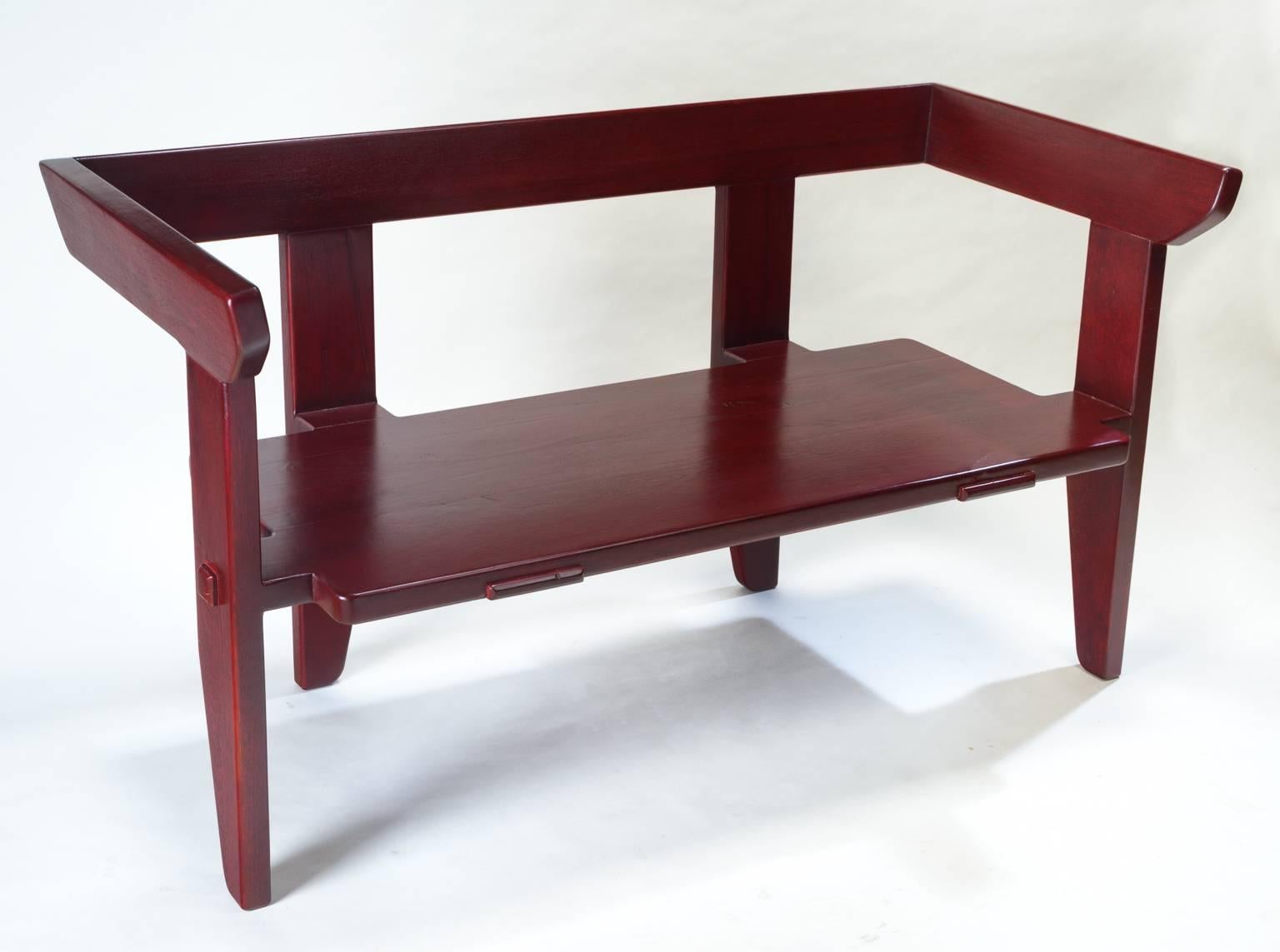 Mexican Laredo Bench Contemporary Design Traditional Joinery, Hardwood w/ Lacquer Finish For Sale