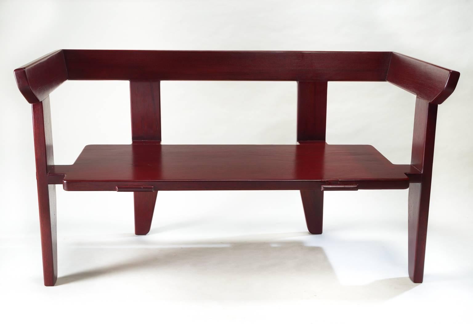 Modern Laredo Bench Contemporary Design Traditional Joinery, Hardwood w/ Lacquer Finish For Sale