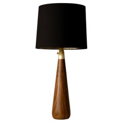 Organic Modern Table Lamp Natural Parota Wood Black Fiberglass Shade