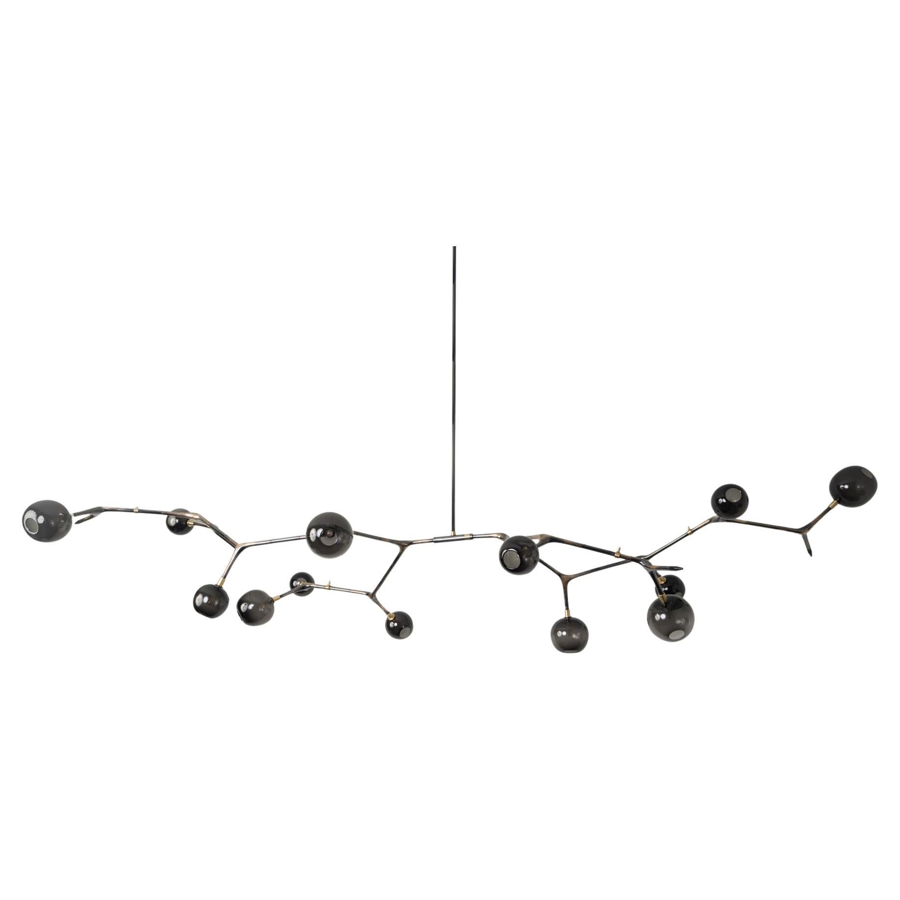 Organic Modern Light Fixture Vintage Finish Lost-Wax Bronze 13 Glass Globes For Sale